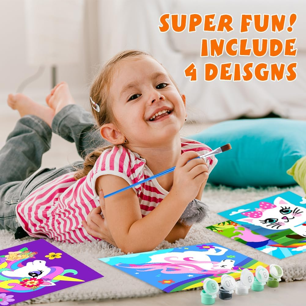 QEUOYSS 4 Paint by Numbers for Kids Ages 8-12 DIY Paint Set for Girls Boys Adults Beginner Crafts for Girls Ages 4-8 Acrylic Oil Painting by Number Kits Perfect for Gift Decor 8"X8" (4 Pack Dream) image number 5