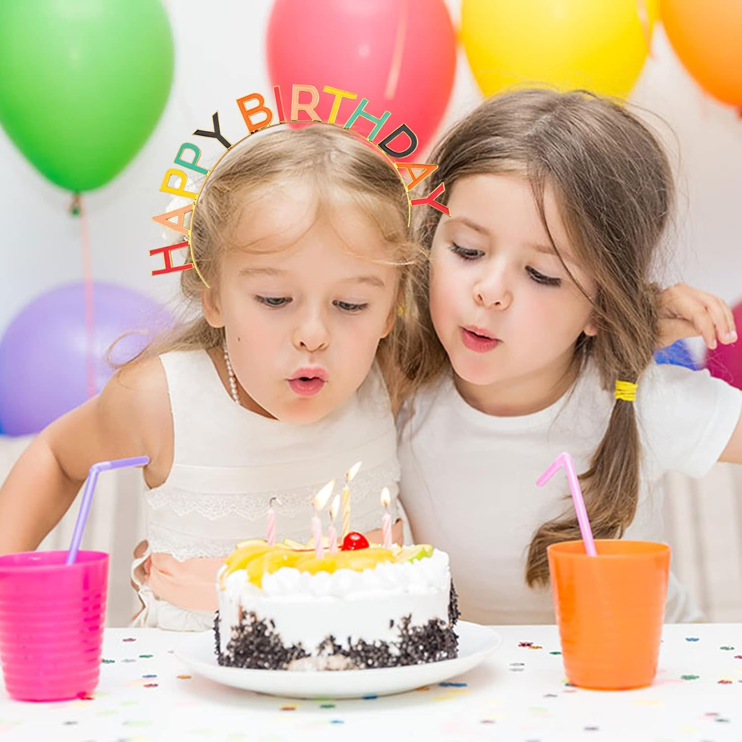 Happy Birthday Crown Rainbow Alloy Headband Birthday Headpiece for Women Girls Birthday Gift and Party Decorations Colorful image number 2