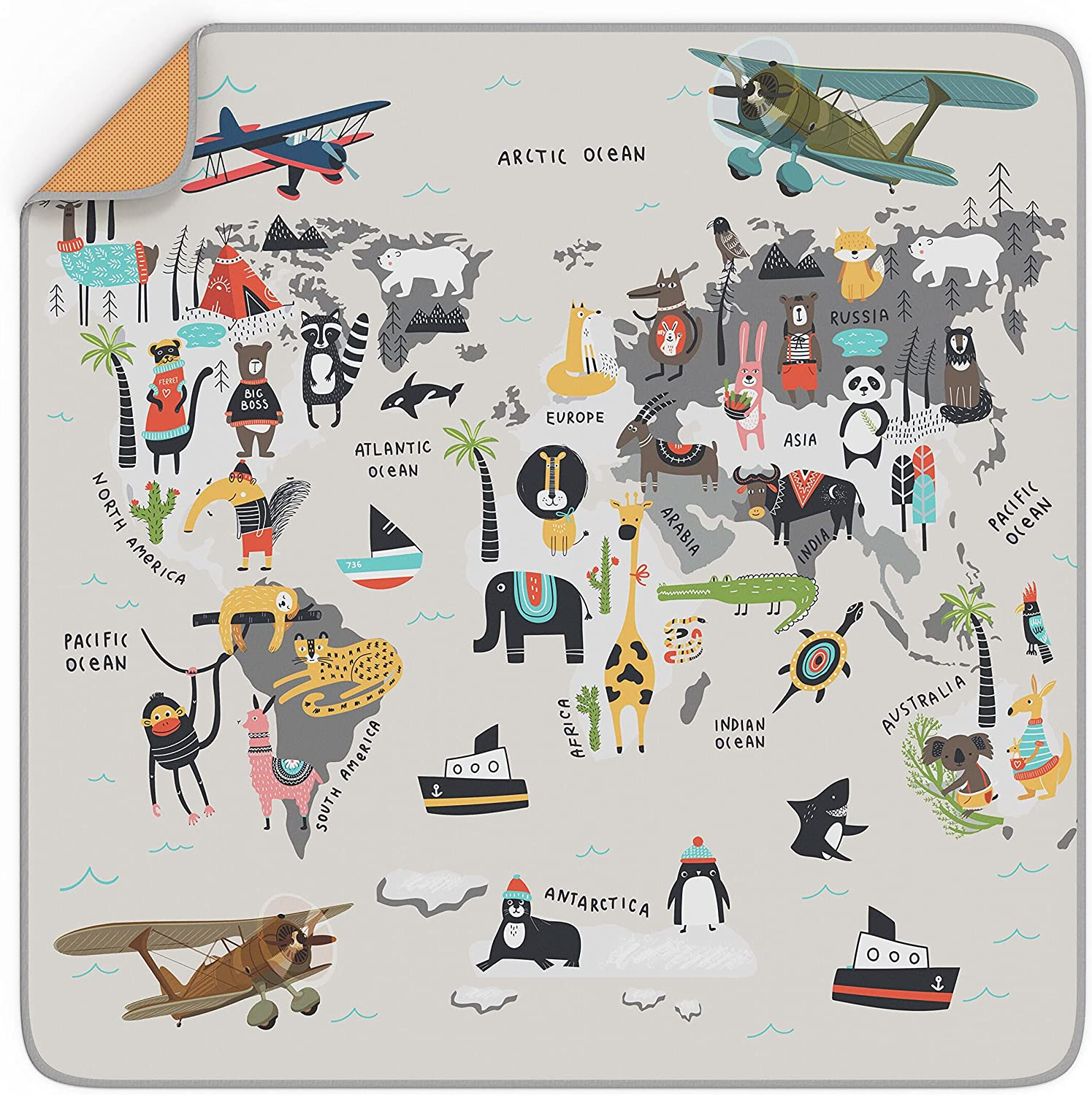 BABYBOET Splat Mat for Baby &ndash; under High Chair Floor Mat Protects Wood, Vinyl and Carpet from Spills &ndash; Waterproof 4 Layer Baby Mat with Anti-Skid Backing Deters Bunching and Sliding (51&rdquo; X 51&rdquo;)