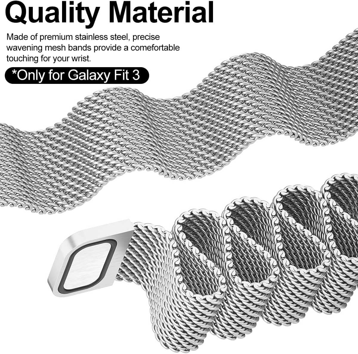 T Tersely Mesh Metal Band for Samsung Galaxy Fit 3, Stainless Steel Strap for Women Men image number 2