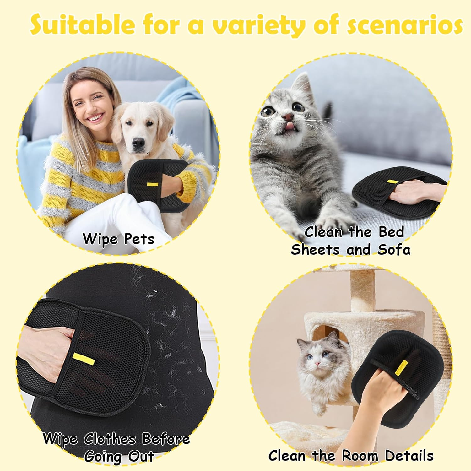 JWTRSVTY 2 X Pet Hair Remover Glove, Antistatic Hair Removal Gloves, Fur Magnet Cats Dogs, Reusable Pet Care Gloves, for Cleaning, Hair Removal and Beauty Purposes image number 5