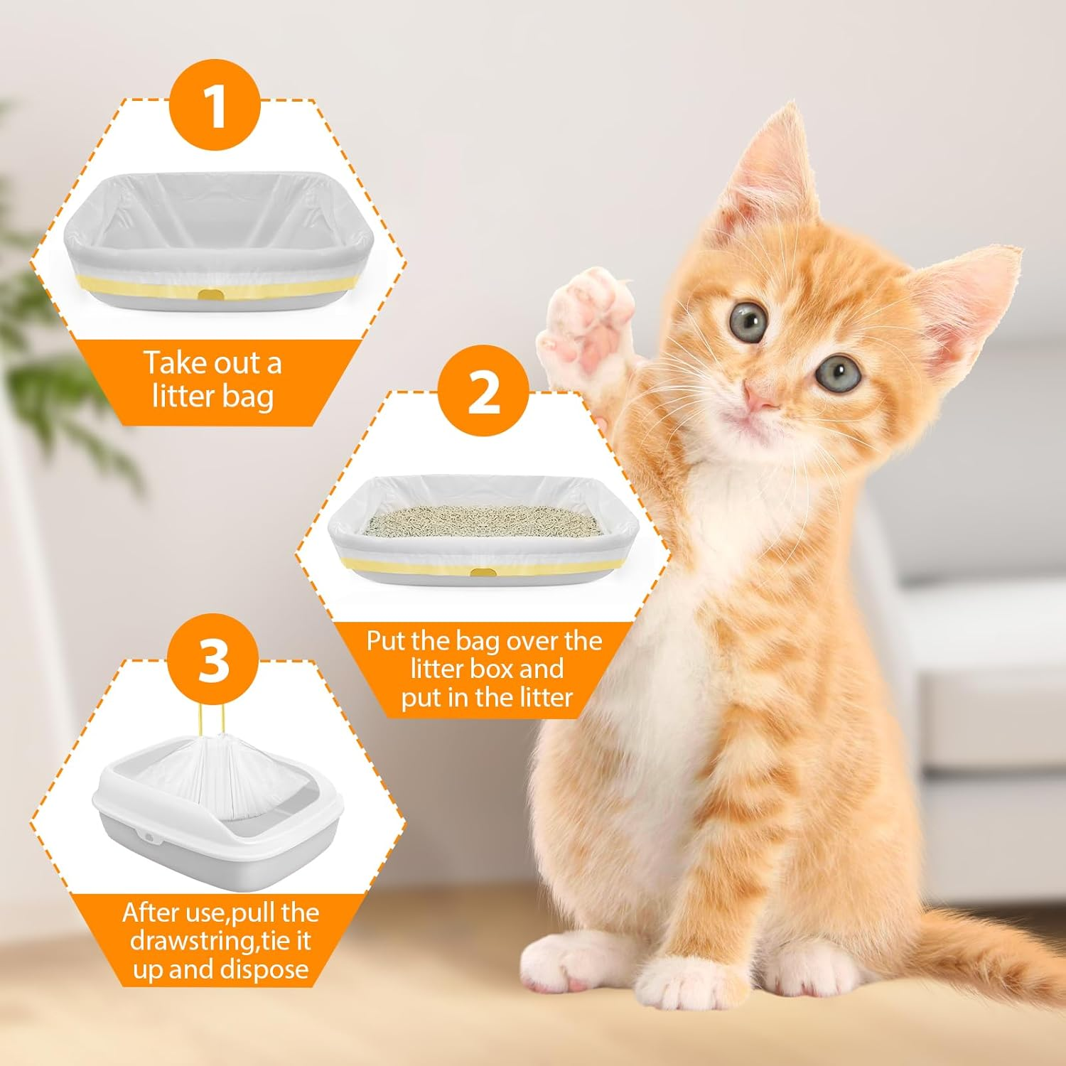 30 Pack Jumbo Cat Litter Box Liners 41" X 18" Heavy Duty Cats Litter Bags Extra Thick Litter Pan Liners Extra Large Cat Box Liners with Drawstring Disposable Strong Plastic Pet Kitty Litter Bags image number 2