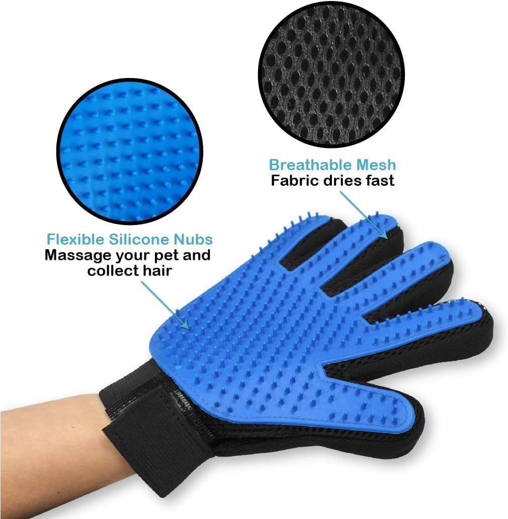 2PCS Dog Grooming Gloves Best Professional Deshedding, Brushing, Cleaning Mitt Tool for Small, Medium or Large Dogs & Cats. Fur & Hair Remover. Prevents Matted Coats. Soft Rubber Bristle Brush-Blue image number 2