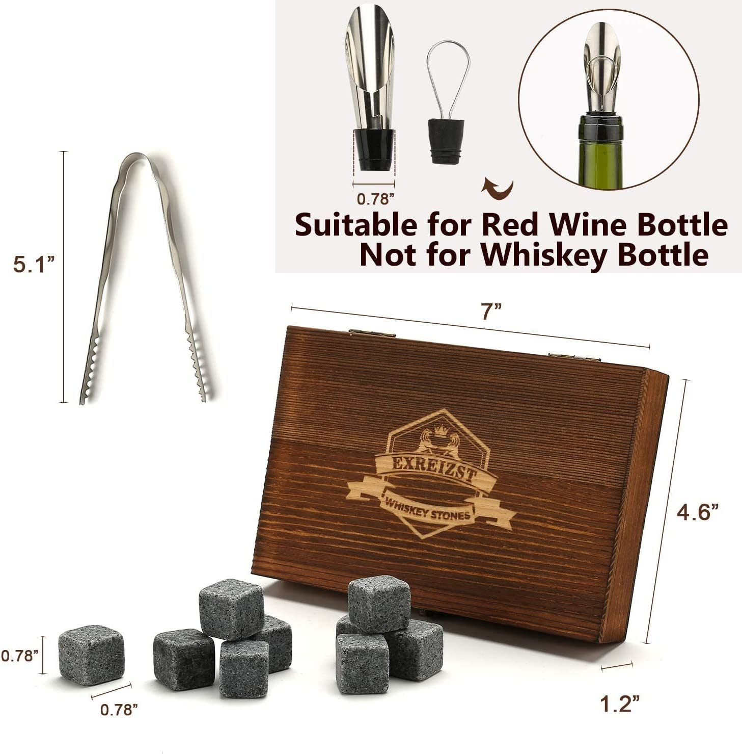 Whiskey Stones Gift Set - 9 Granite Chilling Stones Whisky Rocks - Reusable Ice Cubes with Tongs Stopper - Best Drinking Present for Men Dad Party Birthday Anniversary Retirement Father'S Day (Gray) image number 2