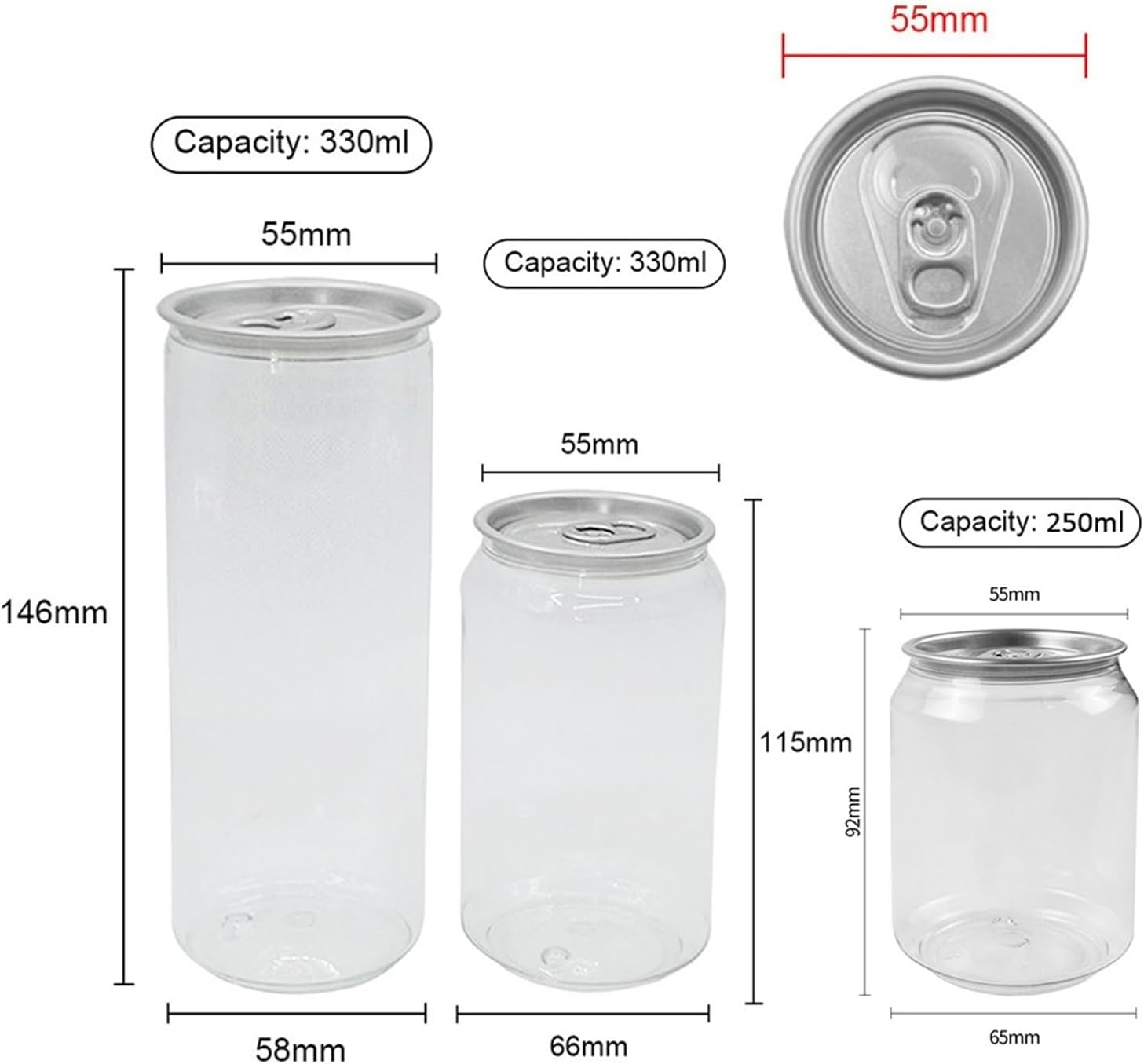 Espresso Carafe, Boba Tea Aluminum Bottle PET 330Ml for Coffee/Bubble Tea/Milk 200Pcs/Carton Bubble Cans with Lid Together(330Ml T Pull Lid) - 330Ml S Pull Lid image number 4
