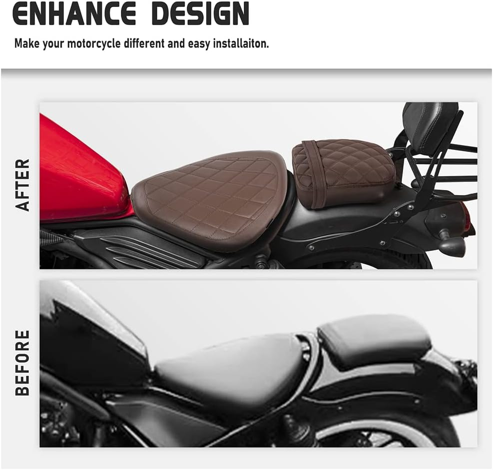 Motorcycle Cruiser Replacement Seats Front Driver Rider Seat Cover Cushion Saddle Pad Soft Leather for H.Onda Rebel CMX 500 300 CMX300 CMX500 Rebel500 2017 2018 2019 2020 2021 2022 2023 (Front-Black) - Rear-Black image number 2