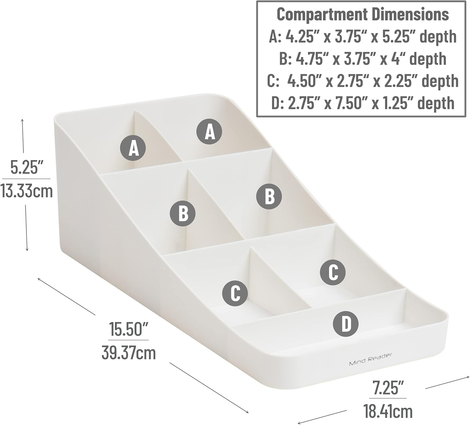 Mind Reader 7 Compartment Coffee Condiment, Cups, Lids, Sugars, Stirrers,Storage Organizer, White image number 3