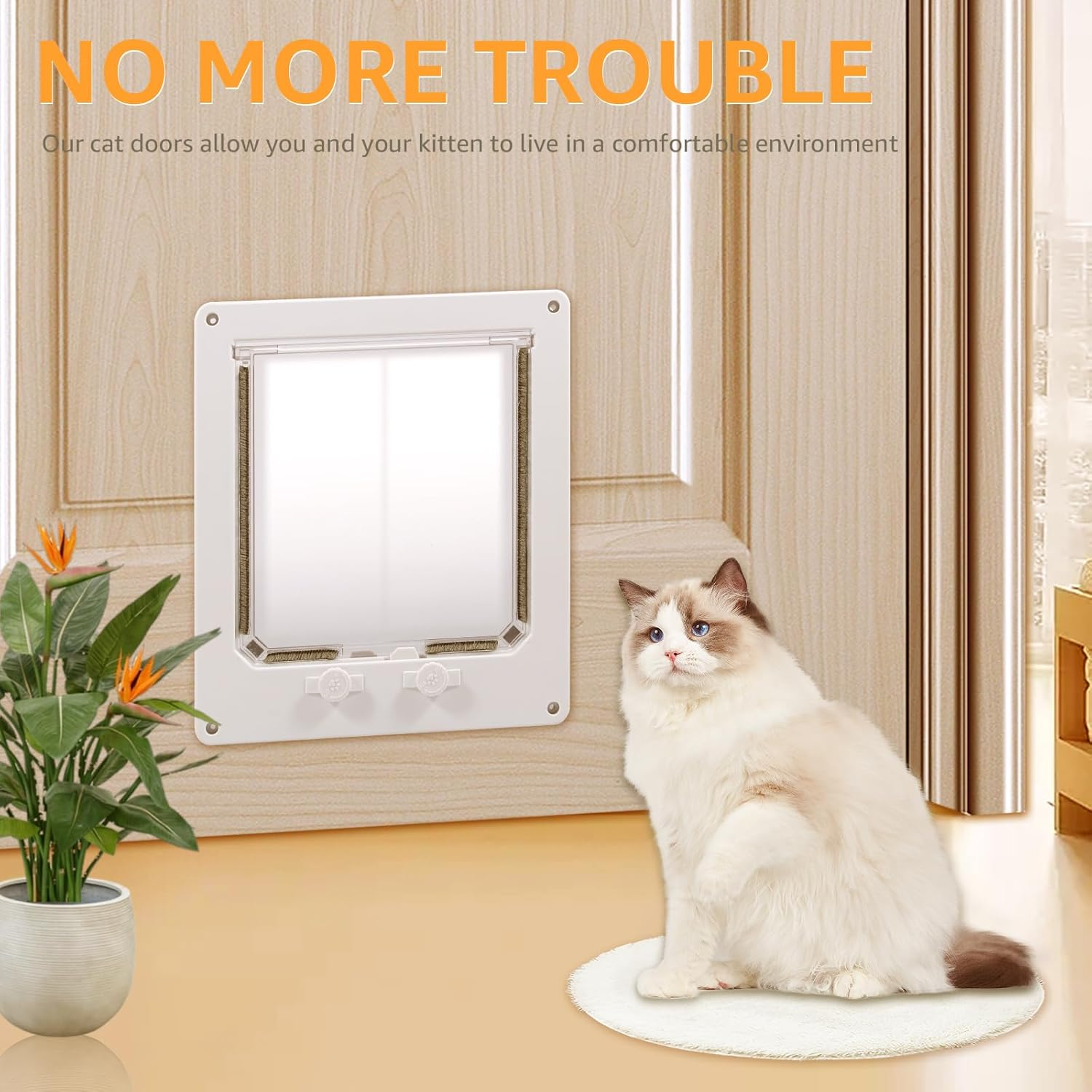 Cat Door Interior Door, Plastic Interior Cat Door Indoor Cat Door Upgraded Pet Door with Flap and 4 Way Locking for Interior Doors Medium Cats Kitties White (M) image number 4