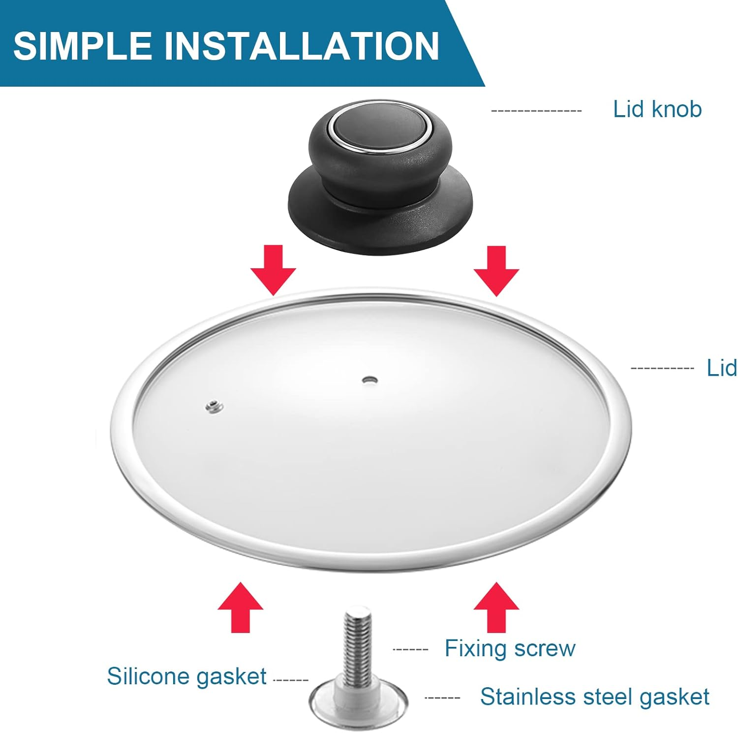 4Pcs Universal Pot Lid Top Replacement Knob,Heat Resistant and Prevent Static Electricity,Easy Installation Kitchen Cookware Replacement Pan Lid Holding Handles. (Black) image number 5