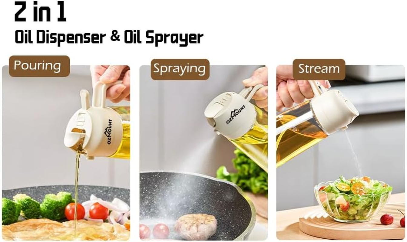 OZMOUNT Olive Oil Spray and Pour Bottle, 2 in 1 Oil Dispenser and Sprayer, Kitchen Gadgets, Kitchen Accessories, Container, Non Slip Comfort Grip, 16Oz/470 Glass Spraying, Mister Salad, (GREEN) image number 4