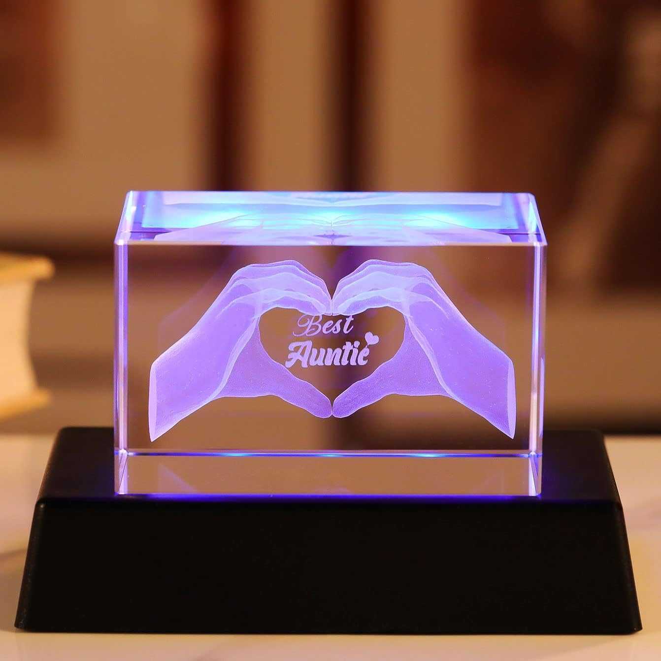 Crystal Best Mum Birthday Gifts Figurines, Glass Engraved 3D Heart in Hands Funny Night Light Ornament for Mummy on Christmas, Love Keepsake Presents for Mother'S Day from Daughter or Son