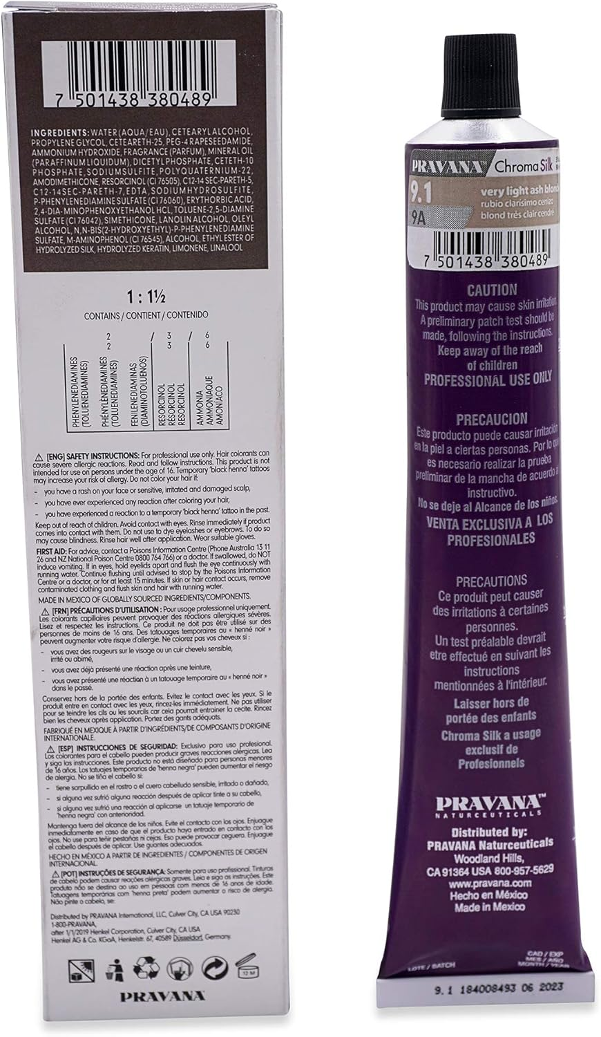 Pravana Chromasilk Creme Permanent Hair Color 90 Ml, No. 9.1 9A Very Light Ash Blonde image number 2