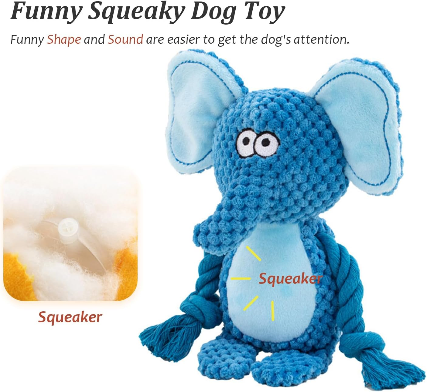 YUREMEEY Elephant Plush Dog Toy, Squeaky, Cuddly, Tug of War, Interactive, for Puppies & Medium Dogs image number 3