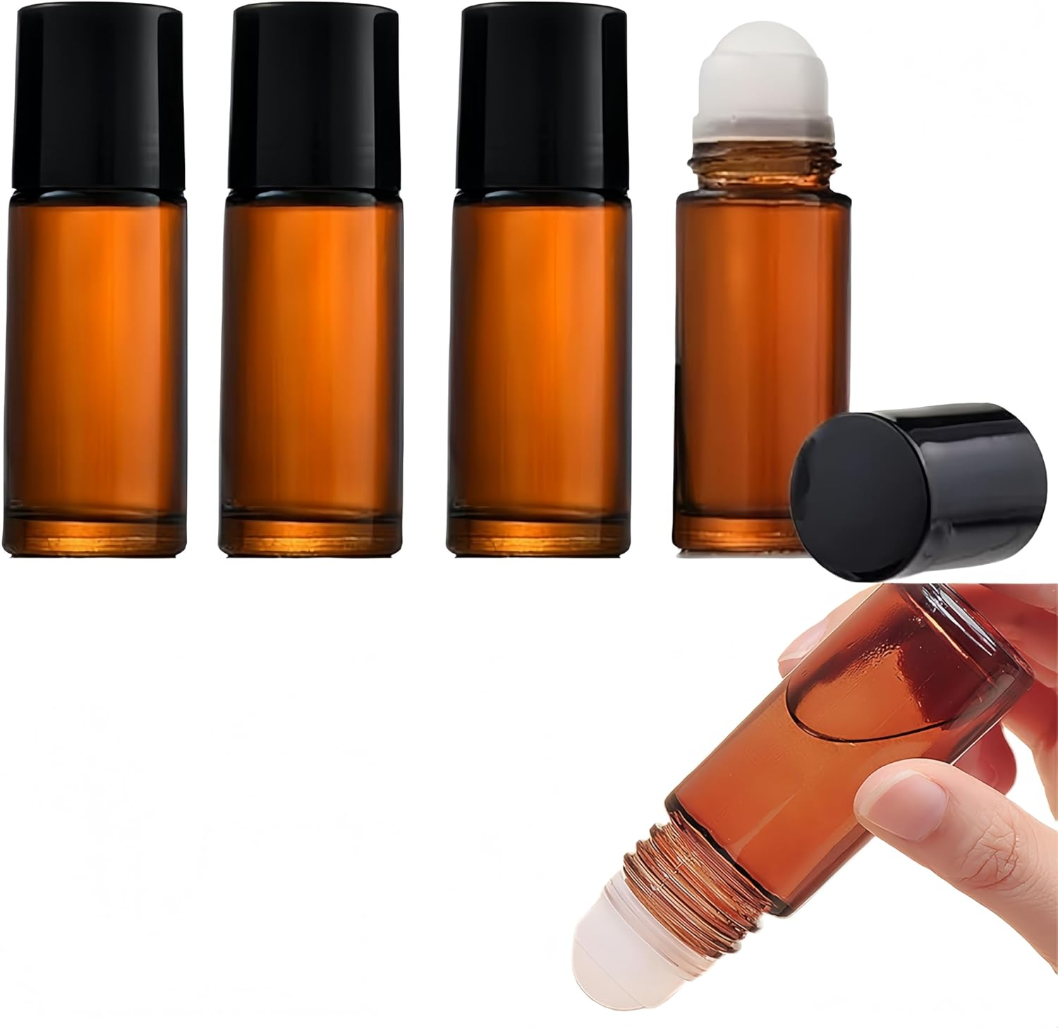 Jindizi 4PCS 30Ml Essential Oil Glass Roller Bottles, Empty Refillable Clear Roll-On Container with Pvc Balls and Lids (Amber) image number 4