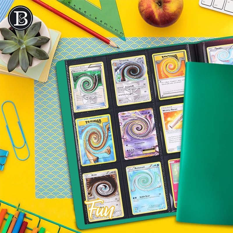 Trading Card Binder Holder, Sports Card Album with Card Sleeves, Book Protection Trading Cards - 9 Pocket - Put up to 360 Cards(Green) image number 6