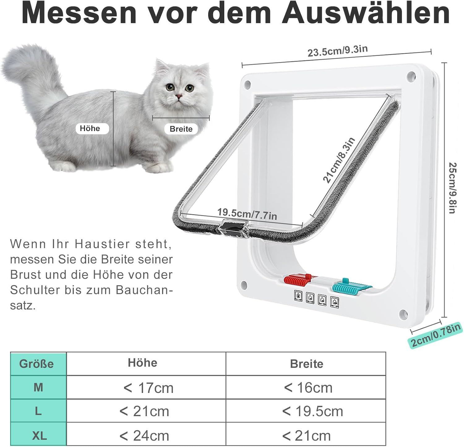 Cat Door for Windows, Fly Screen Doors and Sliding Doors, Pet Safety Door with 4-Way Lock, Weatherproof Cat Flap for Thin Door and Wall (Large, 21 Cm X 19.5 Cm Flap) image number 6