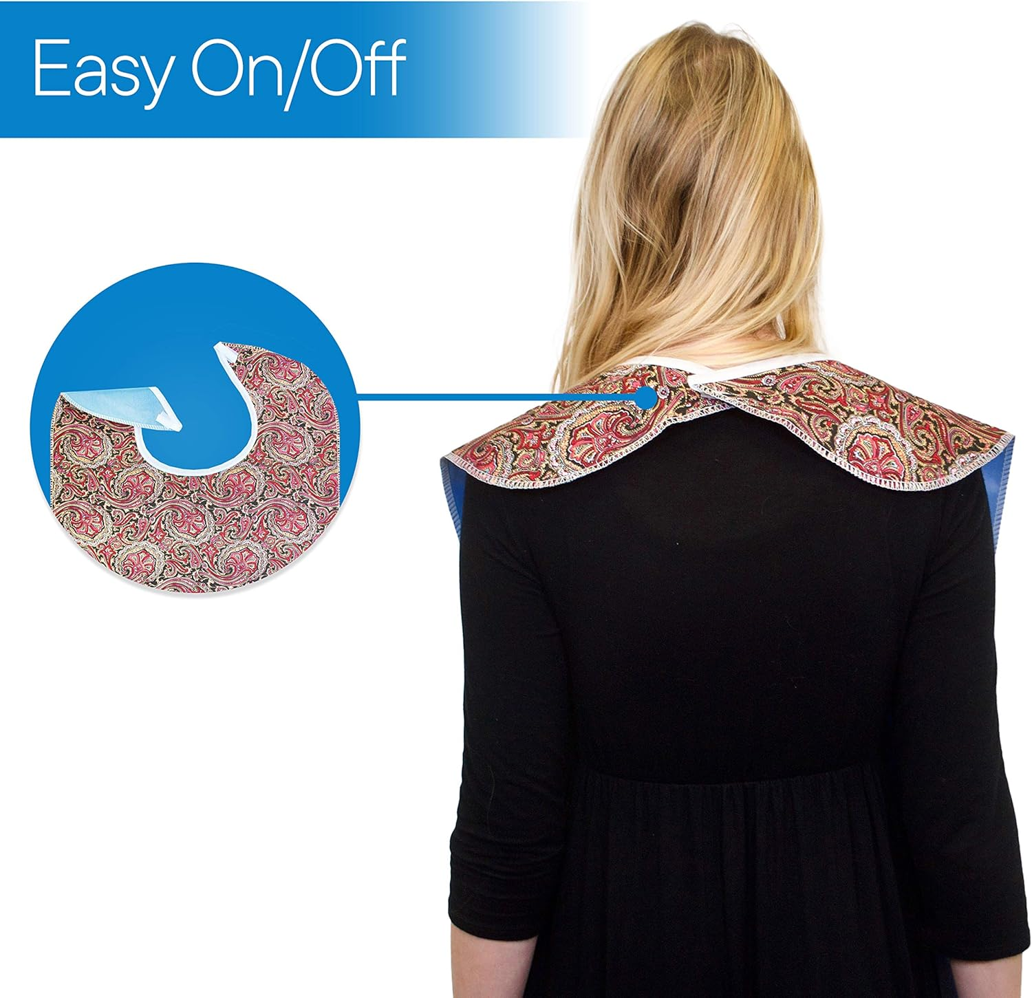 RMS 3 Pack Adult Bib Washable Reusable Waterproof Clothing Protector with Optional Crumb Catcher and Vinyl Backing 34"X18" (Butterfly/Blue Rose/Heritage)