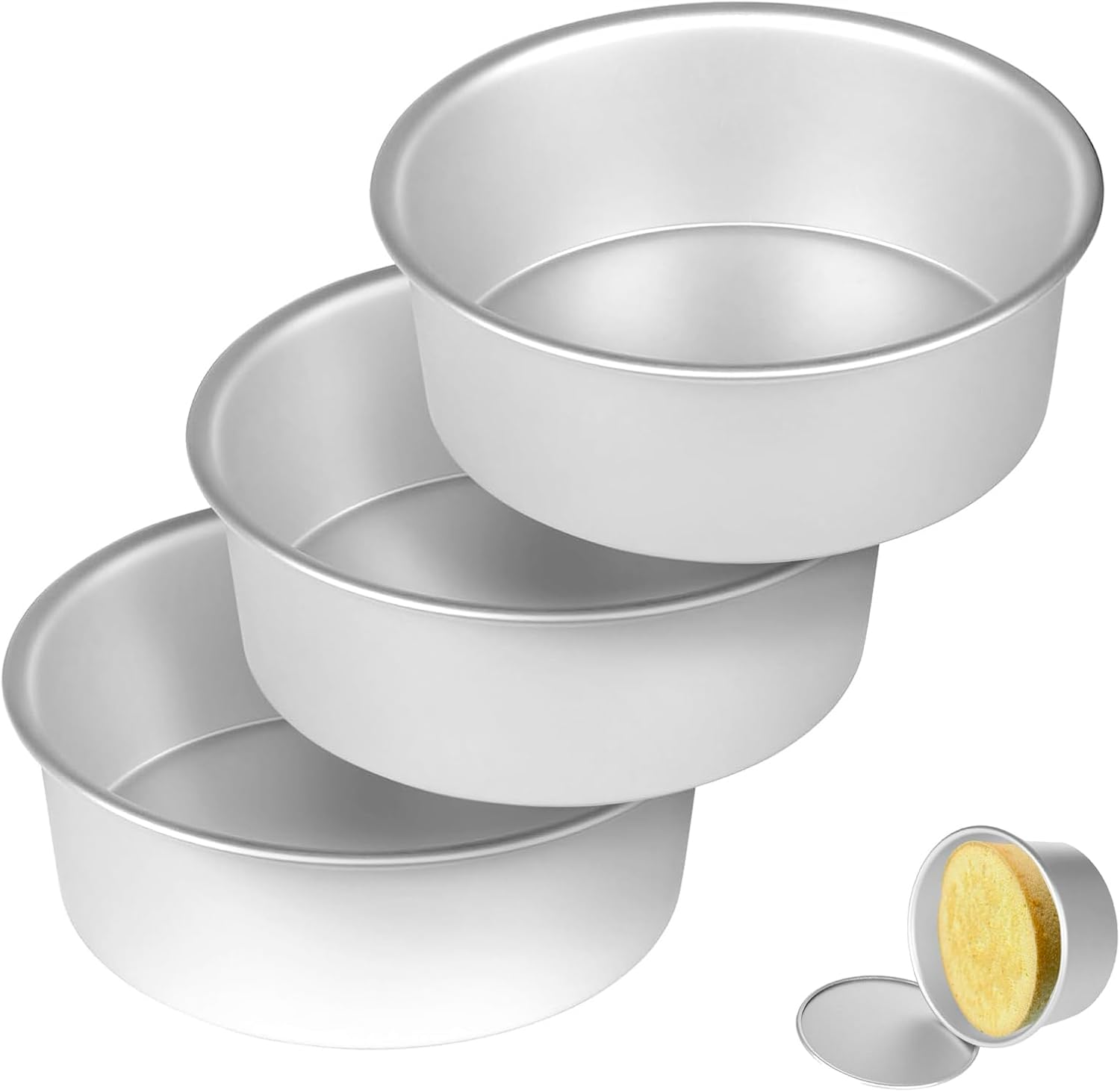 Meikurs 8 Inch round Cake Pan Set of 3, Aluminium Baking Pans with Removable Bottom, Non-Stick & Leak-Proof, Silver Finish, Ideal for Cheesecakes and Layer Cakes image number 3