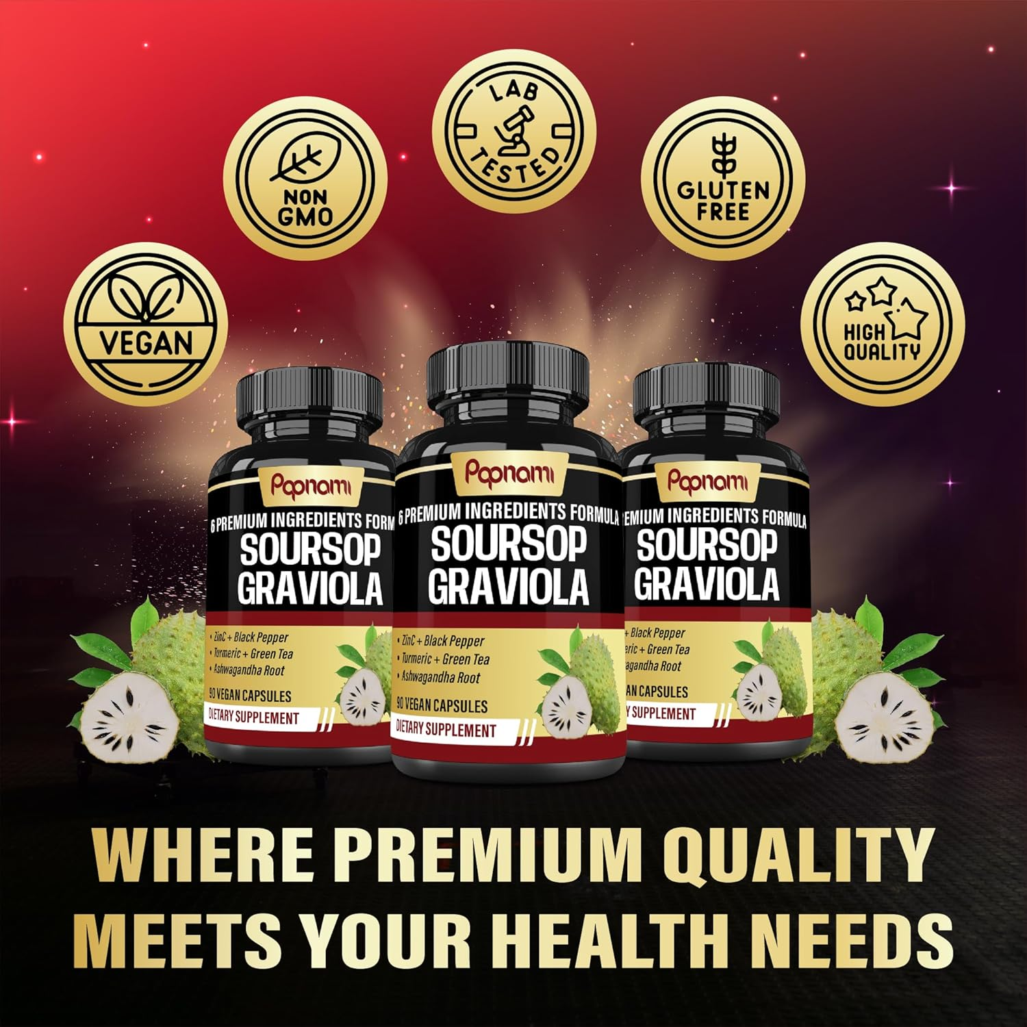 6-In-1 Soursop Supplements | Blended with Zinc, Ashwagandha, Turmeric, Green Tea & Black Pepper | Support Natural Antioxidant | 90 Count image number 3