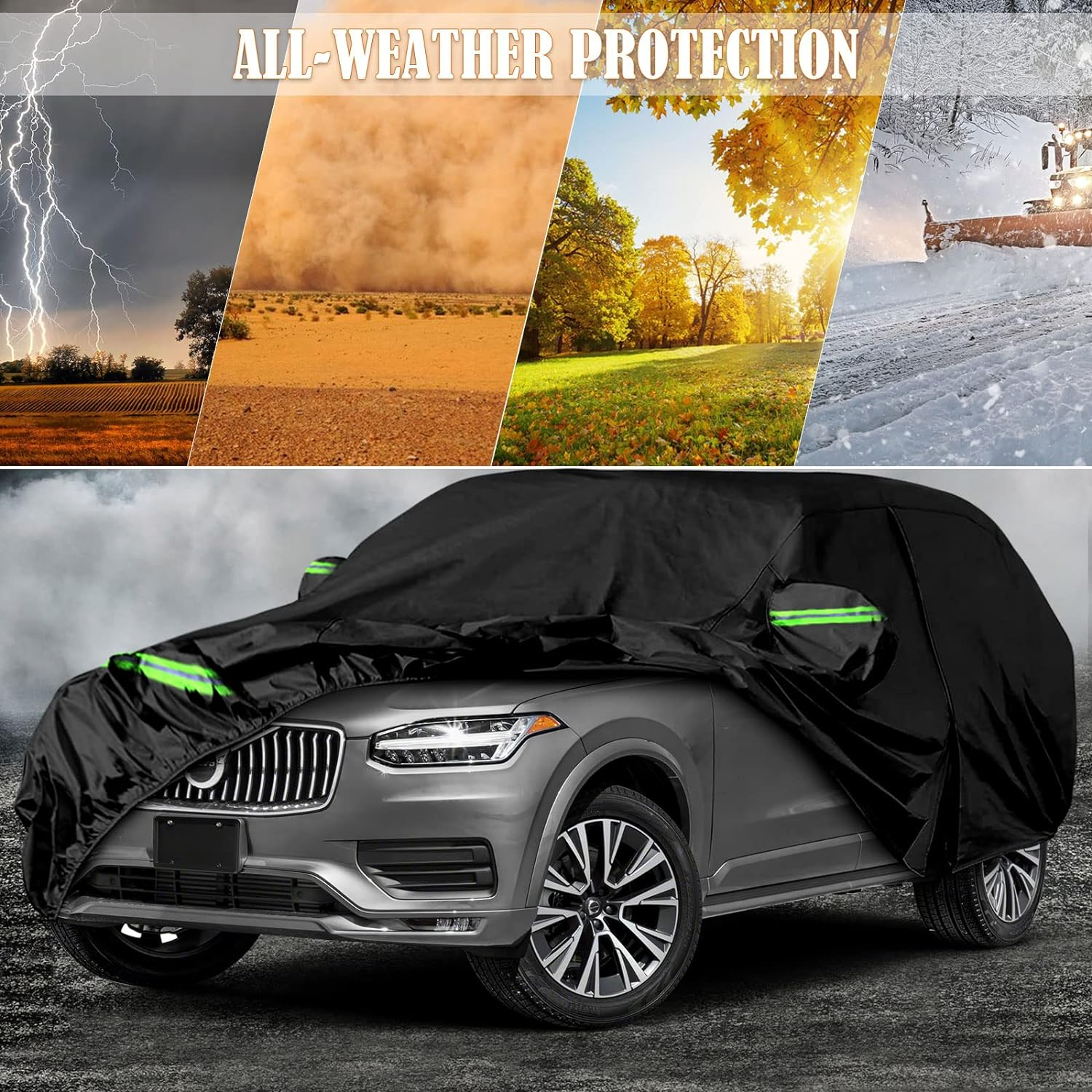 Waterproof Car Covers Replace for 2002-2023 Volvo XC90, 6 Layers All Weather Car Cover with Zipper Door & Windproof Bands for Snow Rain Dust Hail Protection image number 6