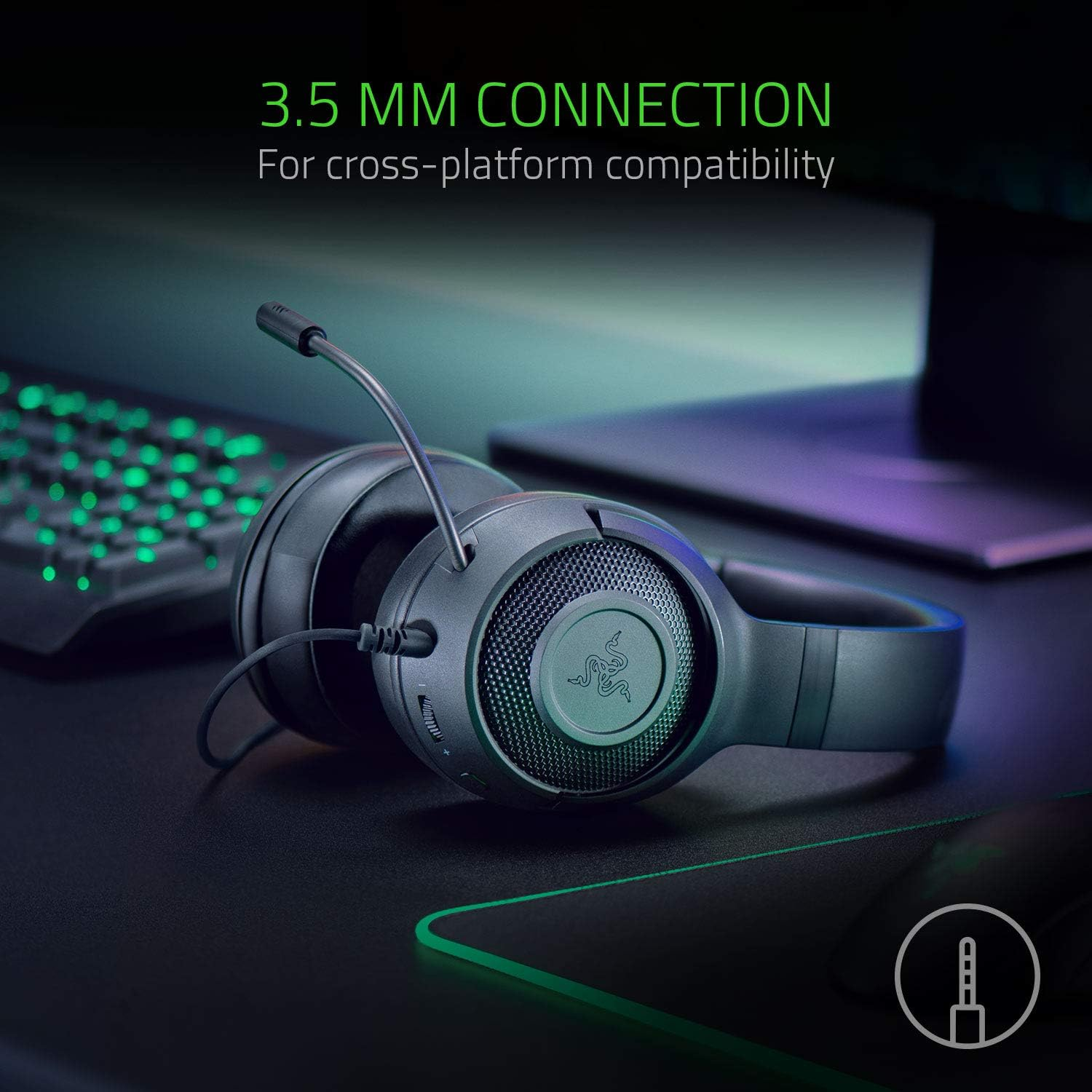 Razer Kraken X Ultralight Gaming Headset: 7.1 Surround Sound - Lightweight Aluminum Frame - Bendable Cardioid Microphone - for PC, PS4, PS5, Switch, Xbox One, Xbox Series X|S, Mobile - Black image number 6