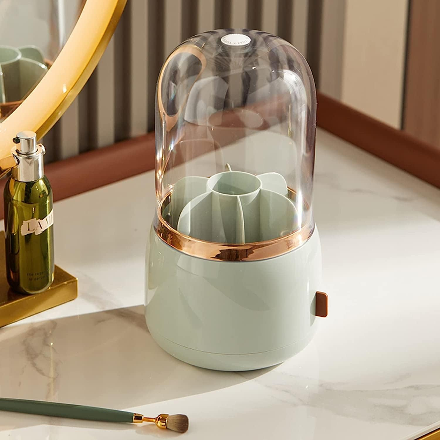 KEPTFIT Makeup Brush Holder, Dustproof & Waterproof Cosmetics Makeup Brush Organizer Storage with Lid for Vanity and Bathroom (Light Green) image number 5