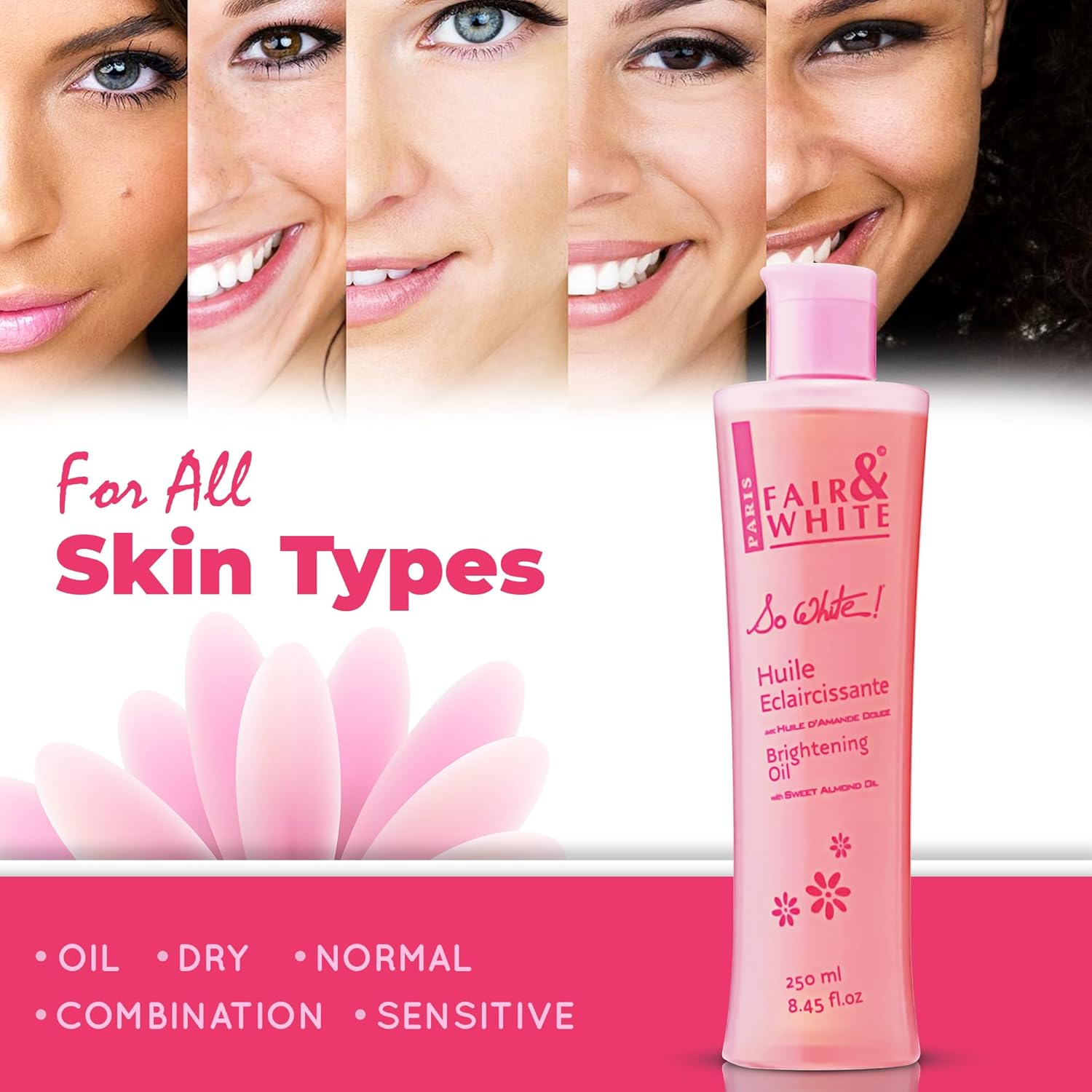 Fair & White so White Body Oil, 250Ml / 8.45Fl.Oz - with Vitamin E, Almond Oil and 'Lumiskin', Hydrating Formula for Wrinkles, Dryness and Dark Spots image number 4