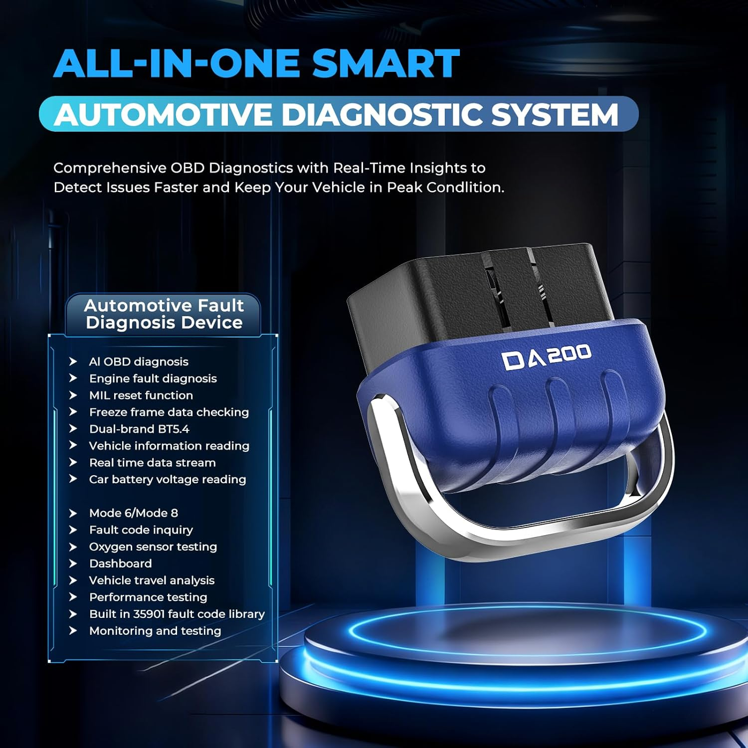 OBD-II Scanner Bluetooth, Unique AI Solutions,Carbon Deposition,Code Reader for Check Engine Light, Battery Test & Performance Monitoring Live Data, Wireless Auto Scan, Works with Ios & Android,Da200 image number 5