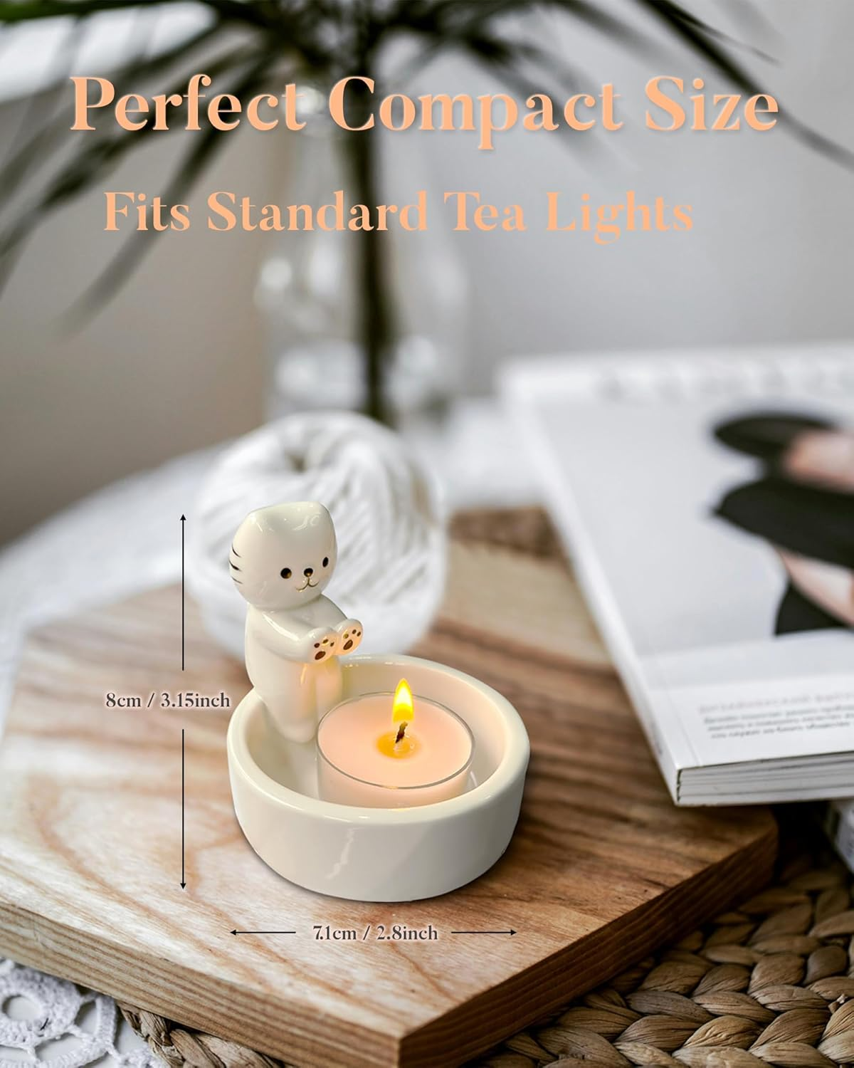 Antexpanse Ceramic Cat Candle Holder Set, Cute Kitten Warming Paws Tealight Holder with Scented Candle & Bonus Keychain, Unique Gifts for Cat Lovers & Women, Adorable Home & Room D&eacute;cor