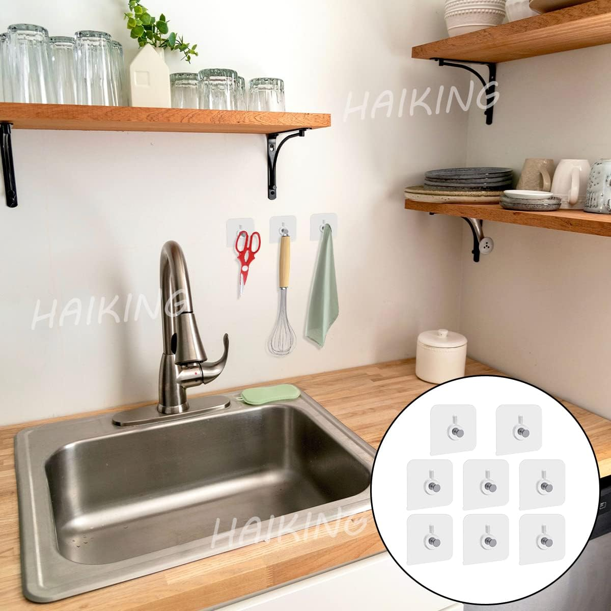 HAIKING Adhesive Wall Hook, 8 Pcs Adhesive Wall Screws Hanging Nails for Bathroom Kitchen Shower Room (2.24 * 2.24In image number 2