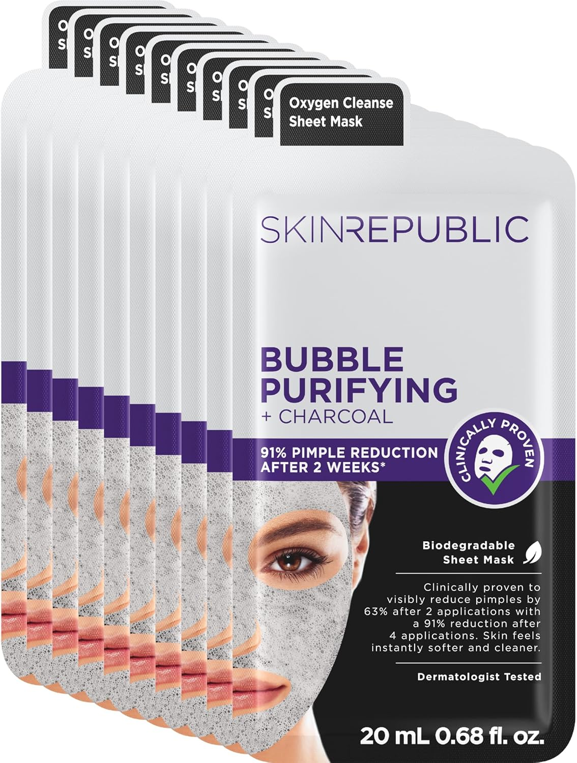 Skin Republic 10 Pack Bubble Purifying + Charcoal Face Mask Sheet image number 5
