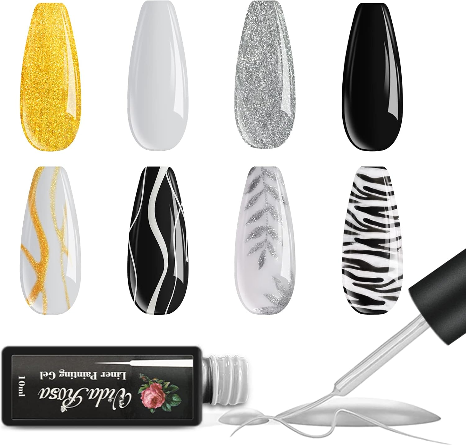 Vidarosa Gel Nail Liner Polish Pen UV LED Painting Gel Polish Set for 3D Nail Art DIY Nail Design Pull Line Pen Nail Drawing, Nail Painting Polish for Manicure Salon, 10ML, Classic Green