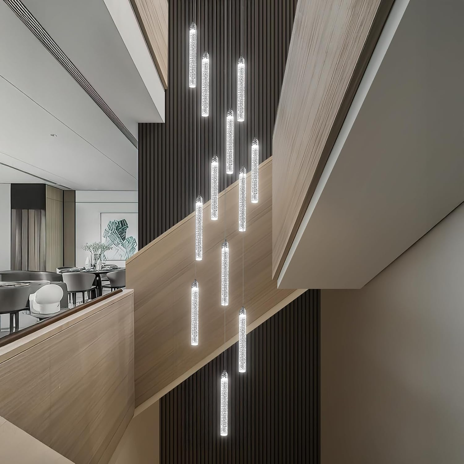 USOR 12-Light High Ceiling Chandeliers LED Modern Silver Crystal Chandelier for Staircase Entryway 3 Colors Dimmable Spiral Large Pendant Light for Luxury Chandelier Living Room Hallway Foyer Lobby image number 7