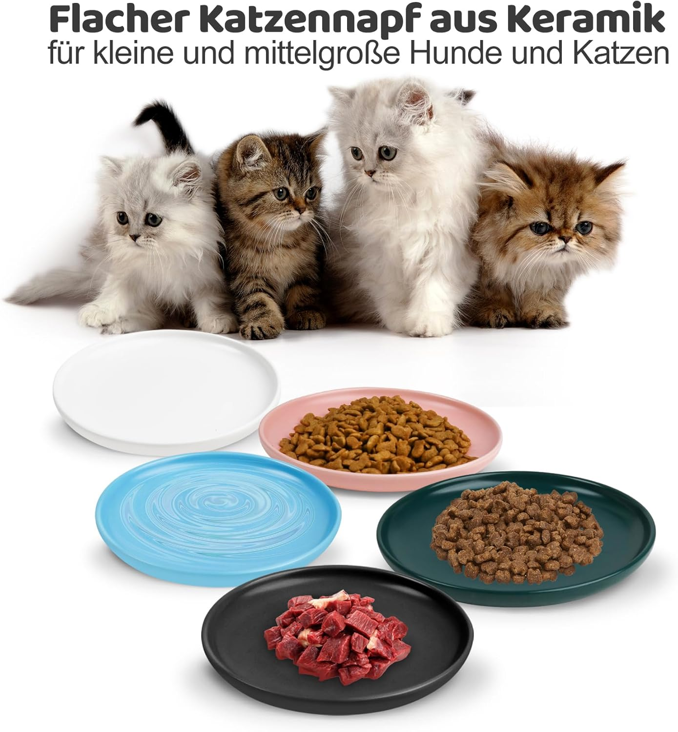 Ceramic Cat Bowl, Set of 5, Feeding Bowl, Cat Ceramic Cat Feeding Bowl for Kittens and Small Animals, Cat Food Bowl, Flat Feeding Bowl, Cat Bowl Set image number 2