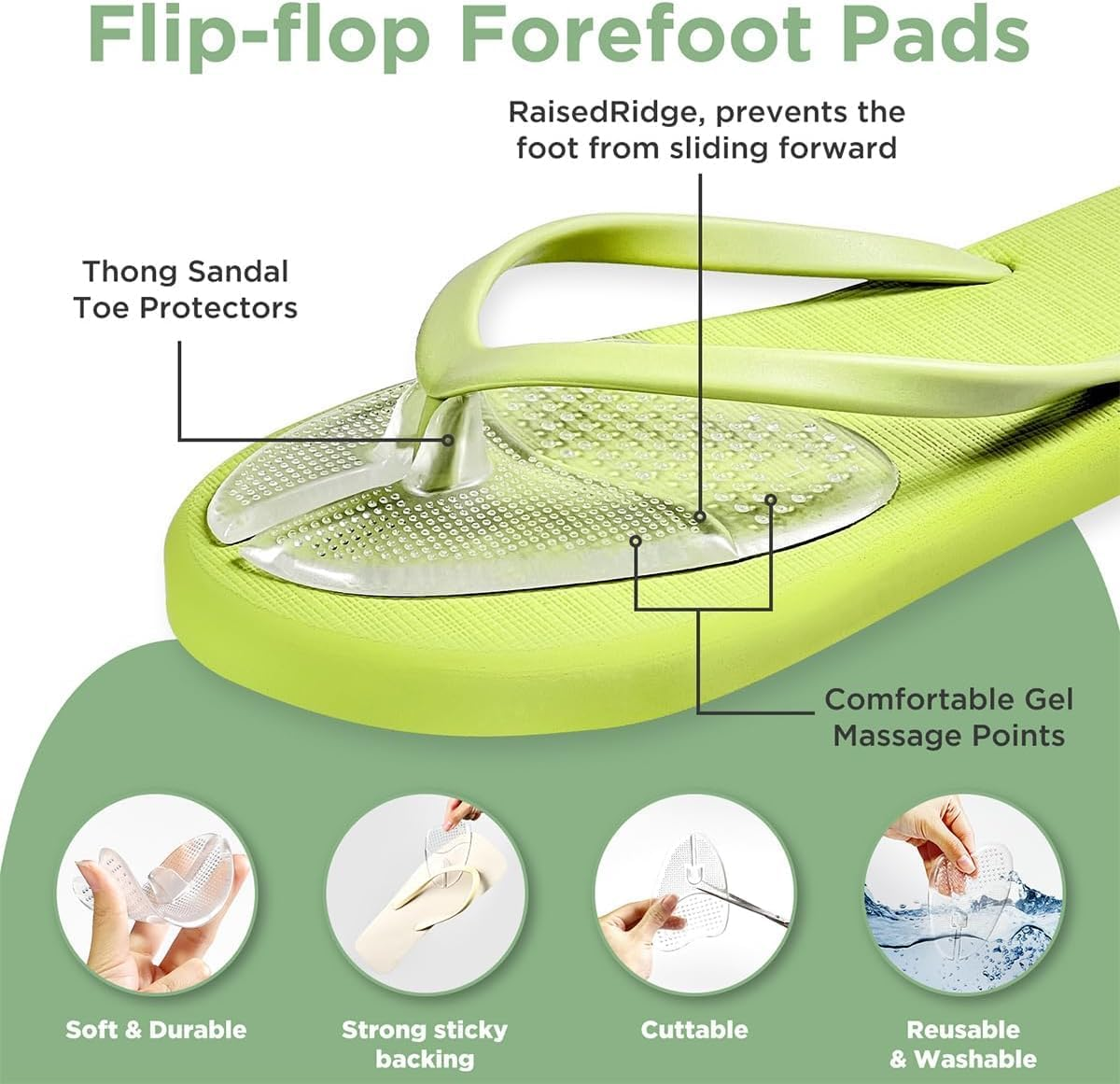 Gel Metatarsal Pad for Flip-Flops and Thong Sandals, 2Pair Anti-Slip Pad, Self-Adhesive Forefoot Pads, Silicone Toe Protector, Anti-Slip Cushion, New Clear - Clear image number 5