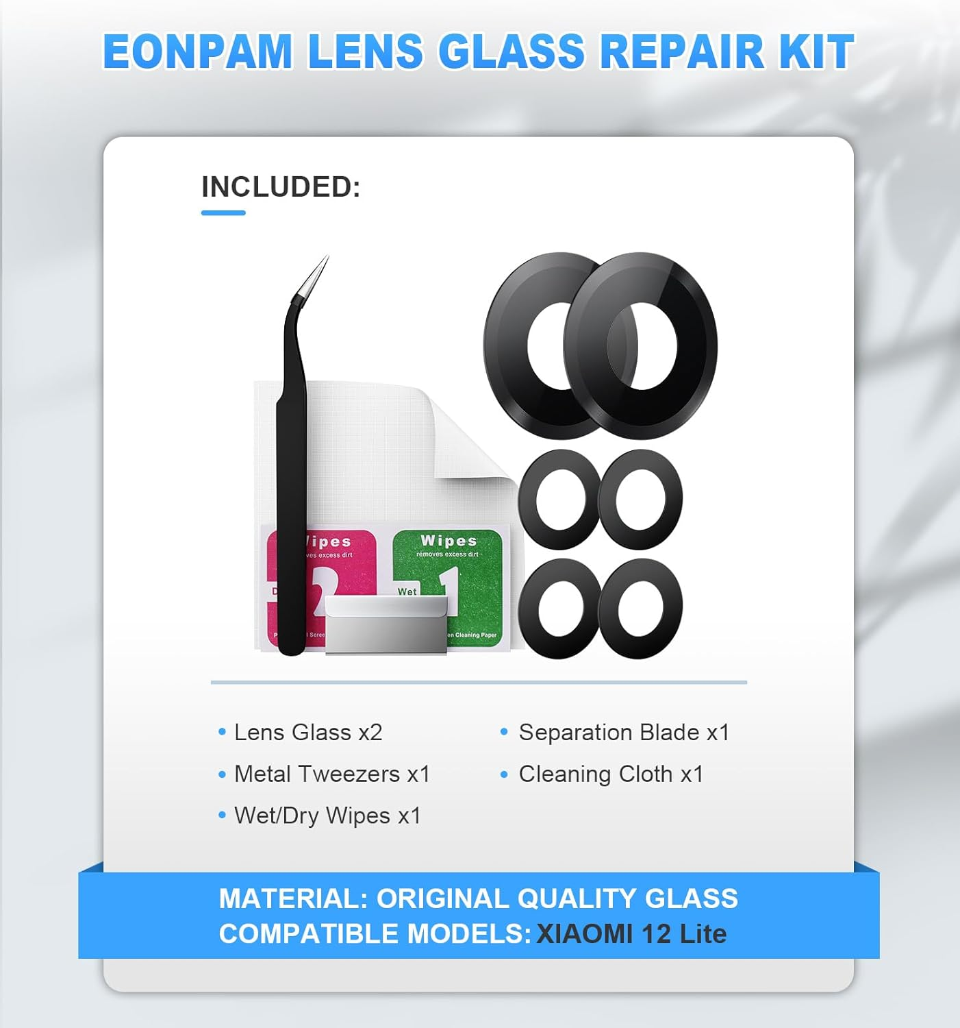 Eonpam 2-Pack Camera Glass for Xiaomi 12 Lite Original Rear Camera Lens Glass Replacement HD Camera Protection Camera Glass + Repair Kit image number 5