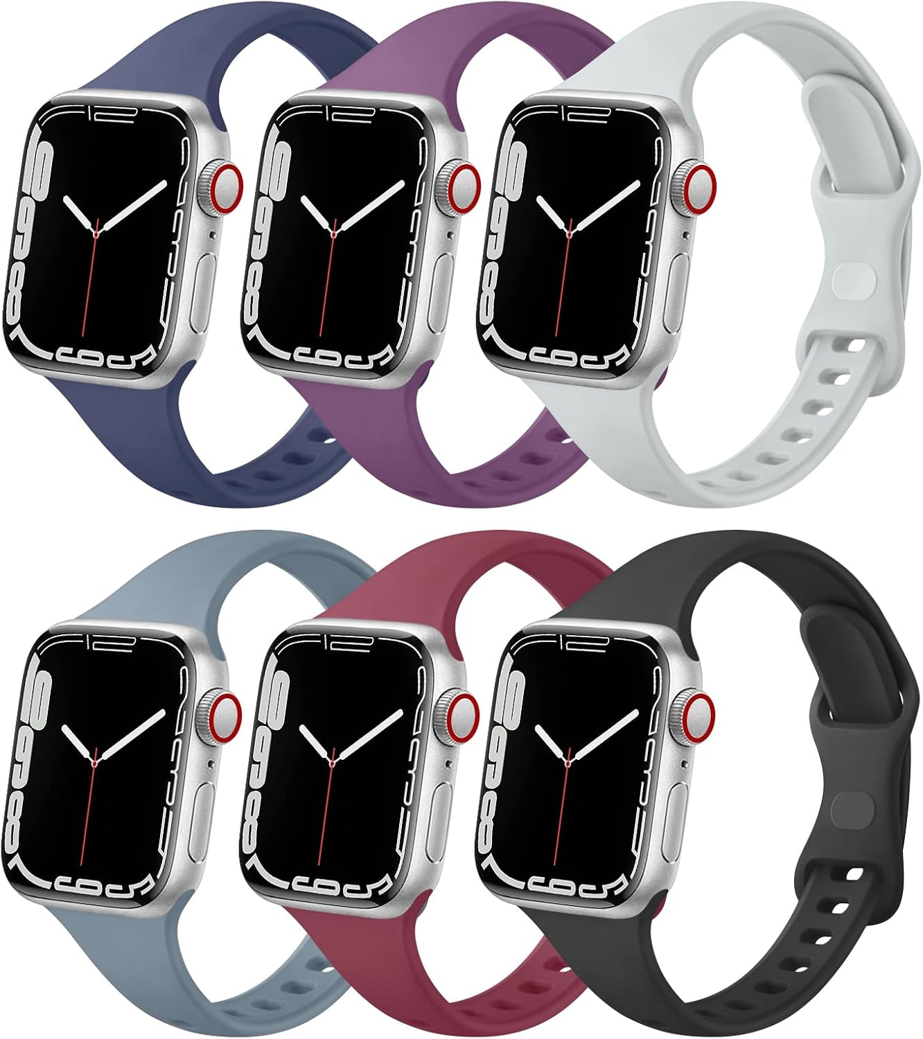 Leonids 6 Pack Slim Bands for Apple Watch Band 49Mm 46Mm 45Mm 44Mm 42Mm 41Mm 40Mm 38Mm for Women Men, Soft Silicone Sport Strap for Iwatch Ultra 2/1 SE 2/1 Series 10 9 8 7 6 5 4 3 2 1