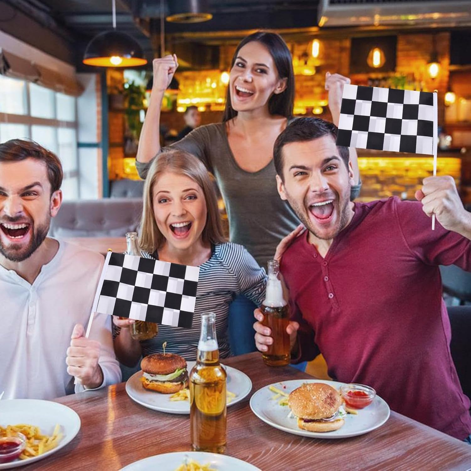 Race Car Flags, Hand Held Flags, Race Day Accessories, Easy to Assembles and Display, Versatile Usage, 10PCS 14X21Cm for Car Party & Sport Events