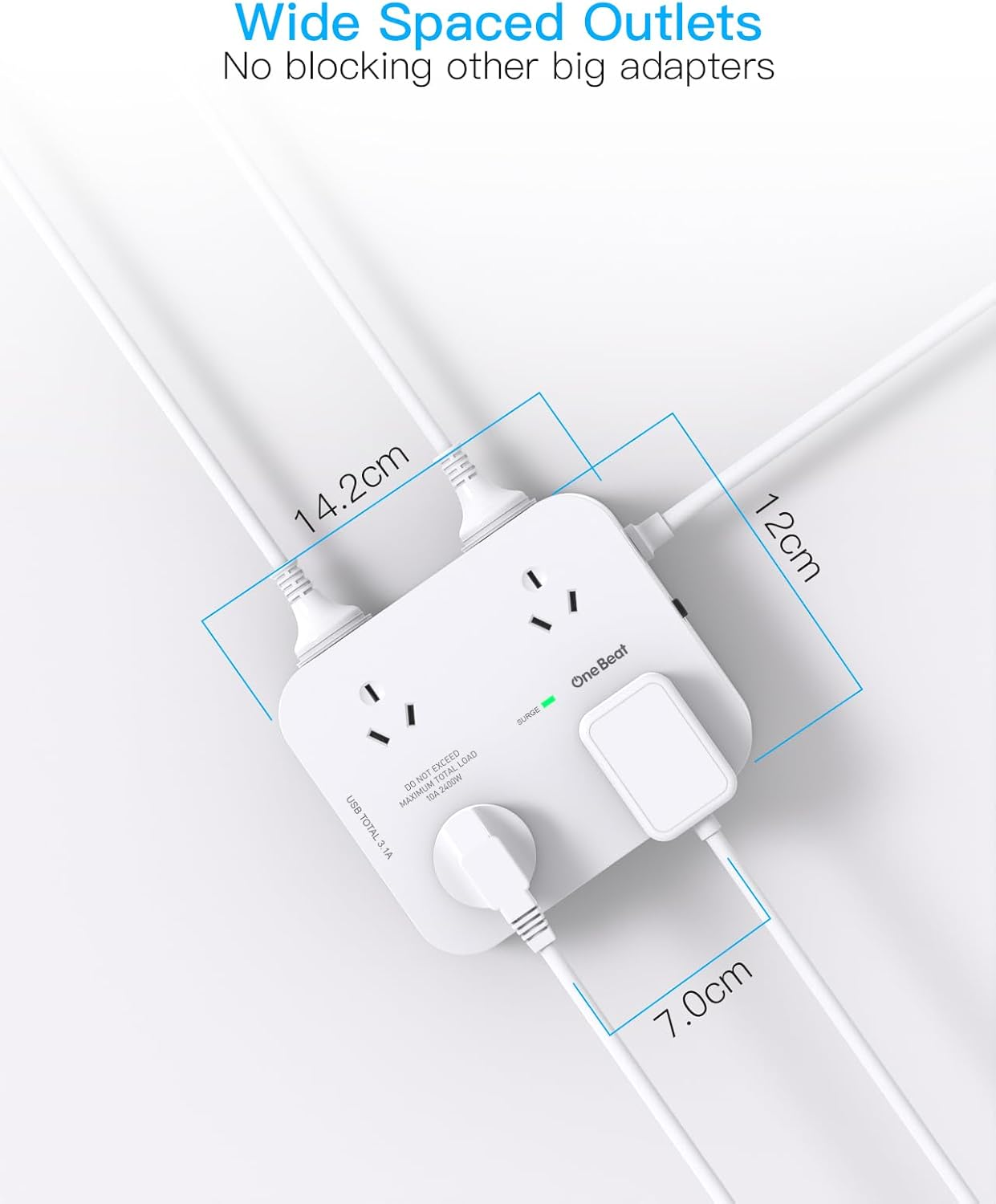 Power Board Surge Protected, 8 Outlets with 4 USB (2 USB C) Charging Ports, Multi Plug Outlet Extender,1.2M Extension Cord, Flat Plug Wall Mount Desk Charging Station for Home Office Dorm image number 2