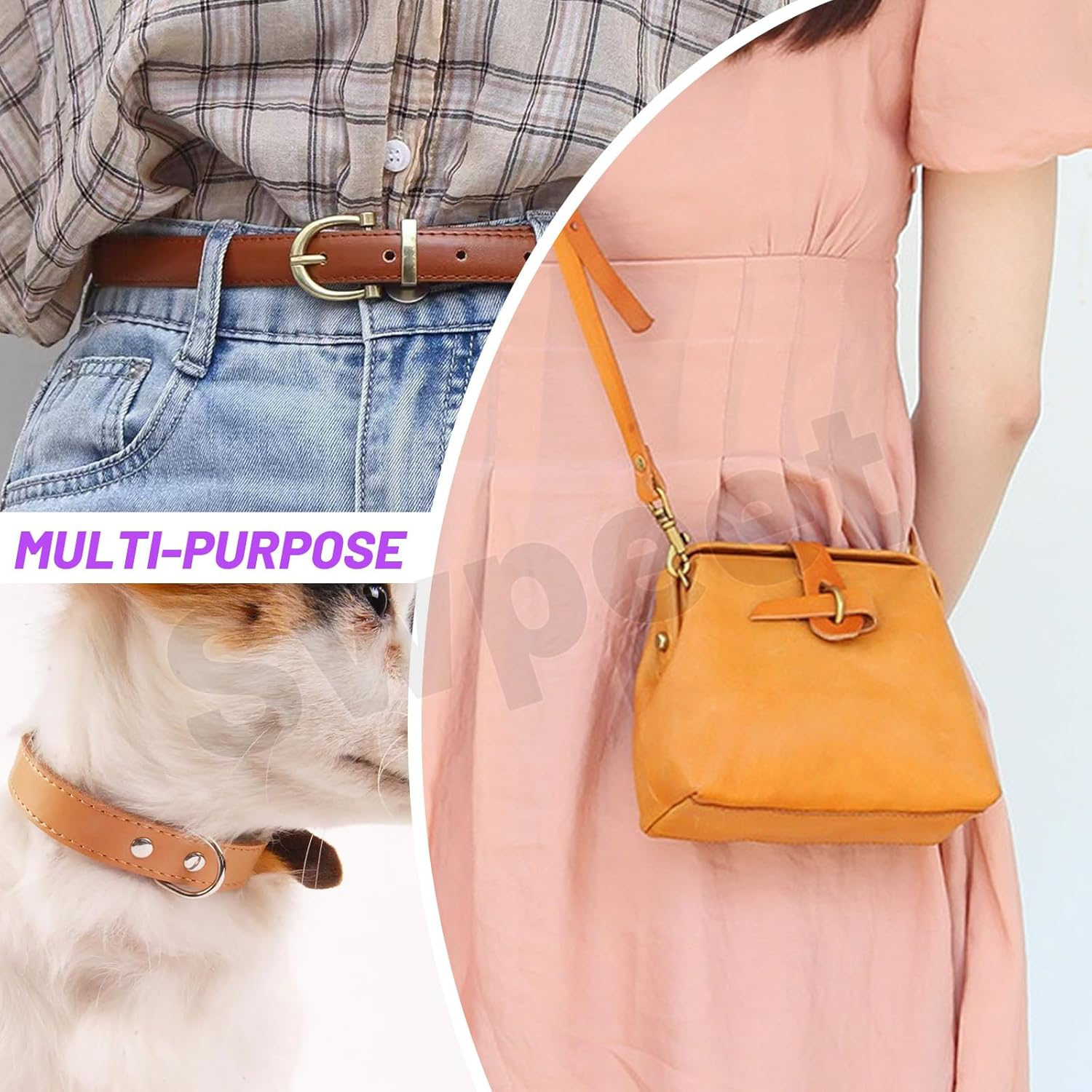 Swpeet Light Camel 1 Inch Wide 80 Inches Leather Strap, Single Sided Full Grain Leather Strips Cord String, Long Flat Belt Strips Ideal for DIY Craft Projects, Clothing, Jewelry, Wrapping - Beige image number 7