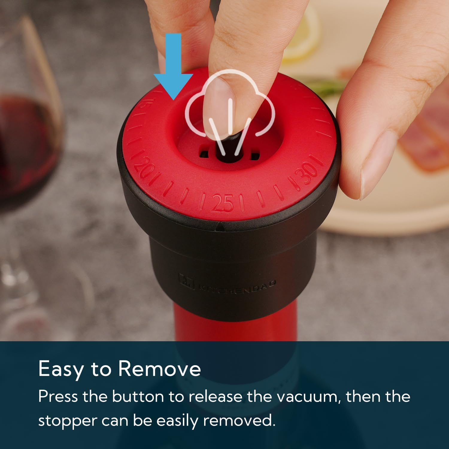 KITCHENDAO 2-In-1 Vacuum Wine Stopper, Built-In Wine Saver Pump with Date Marker, Reusable Wine Preserver, Wine Sealer Corks to Keep Fresh, Easy to Release, Set of 2 image number 4