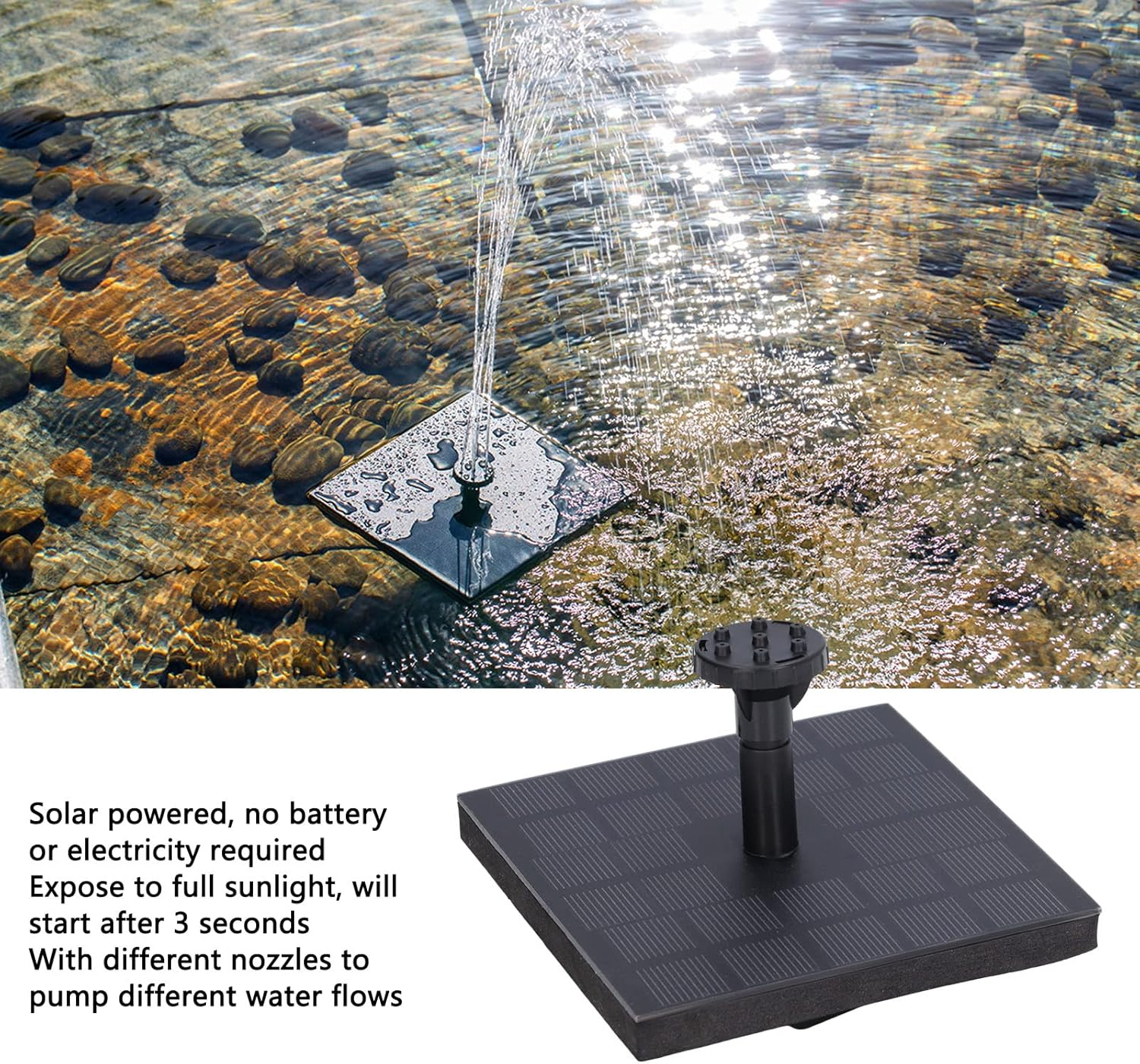 Solar Fountain Pump, Monocrystalline Solar Water Fountain Pump, Square Floating Outdoor Waterscape Fountain Pump for Patio Garden image number 1