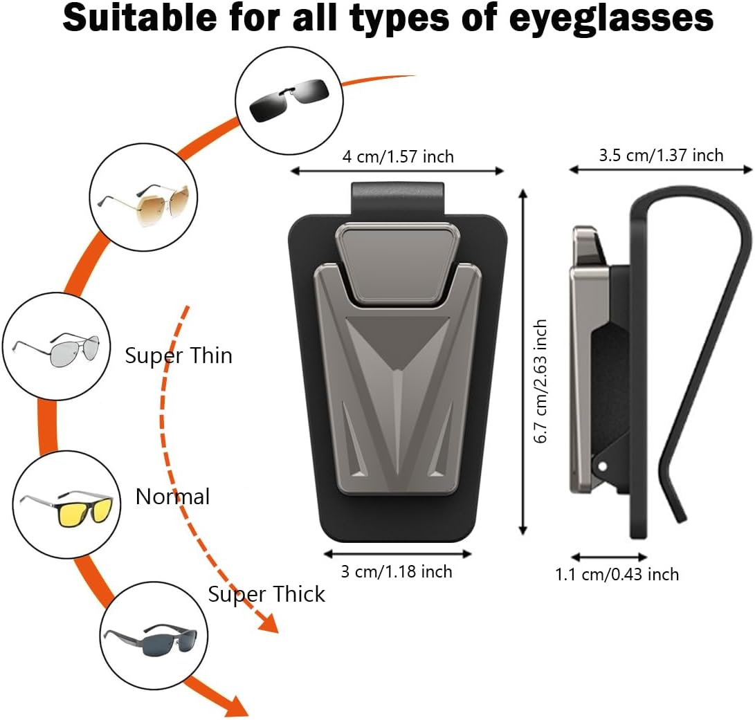 2 Pack Sunglasses Holders for Car Visor,Snap on Car Sunglasses Holders Clip,Car Visor Accessories for Most Glasses (Black Silver) image number 3
