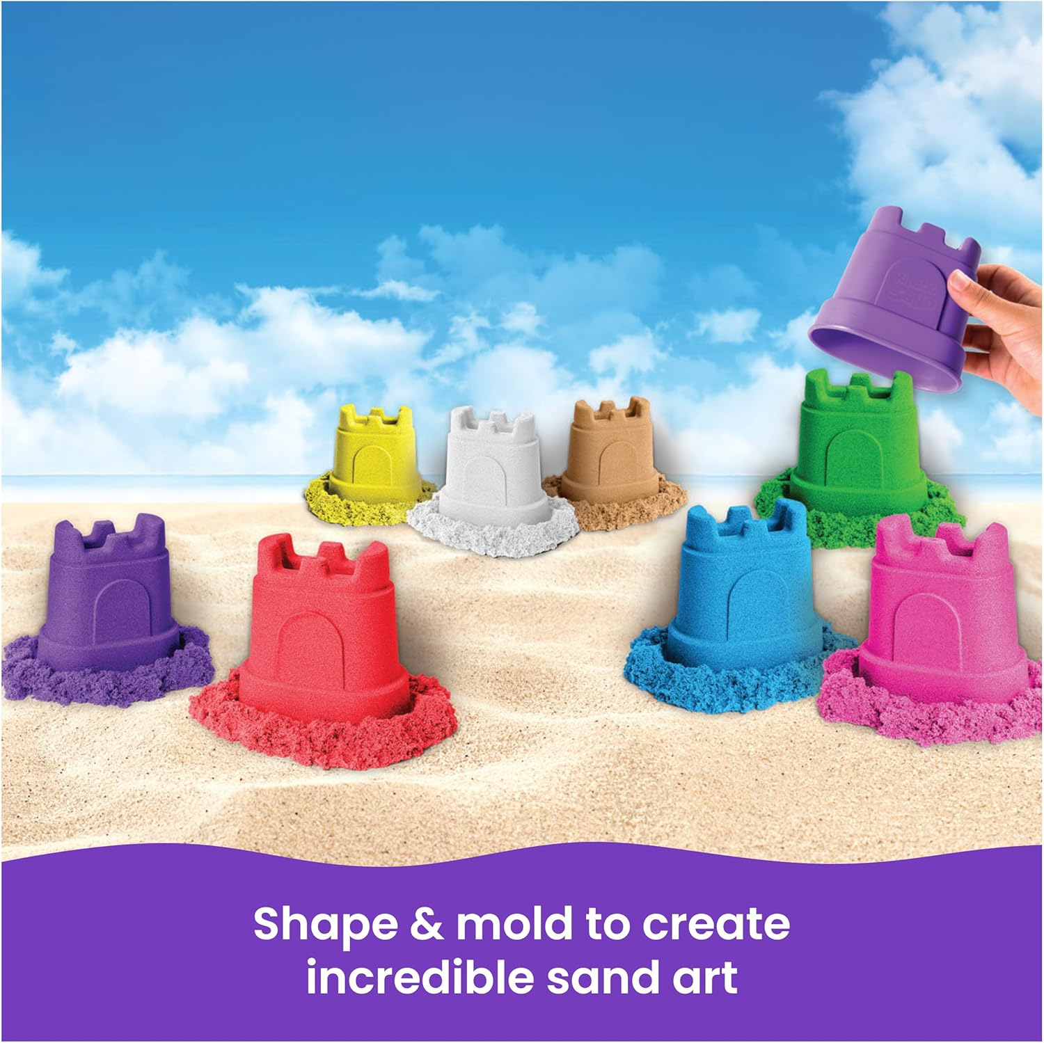 Kinetic Sand, Castle Containers 10-Color Pack Colored Sand Toys for Kids Aged 3 and Up image number 6