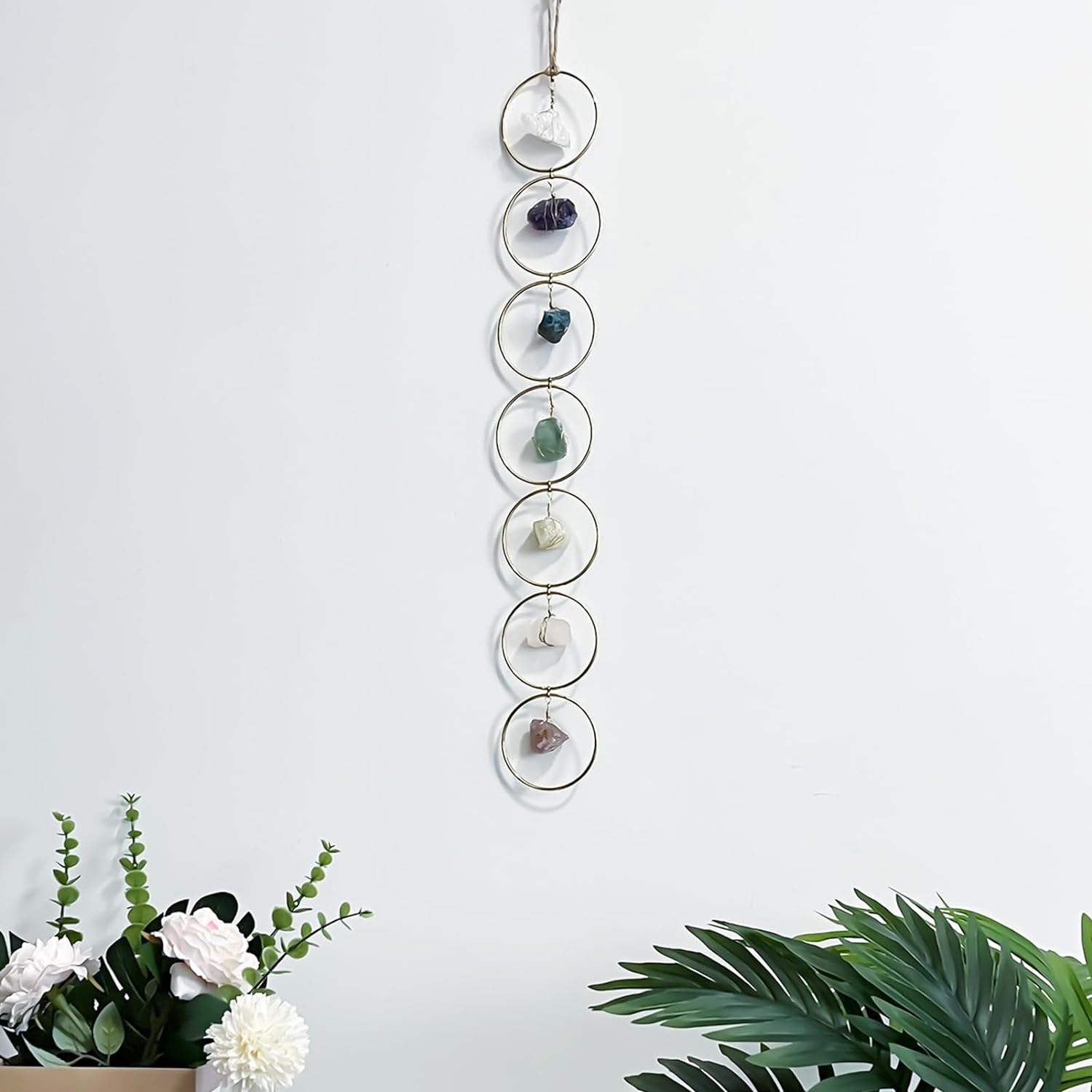 7 Crystal Gemstone Wall Hanger Decor, Raw Chakra Crystal Gemstones, Window Meditation Hanging Ornament, Home Decorations for Yoga Meditaion, Gifts for Christmas Ornaments/Birthday (1PC) image number 4