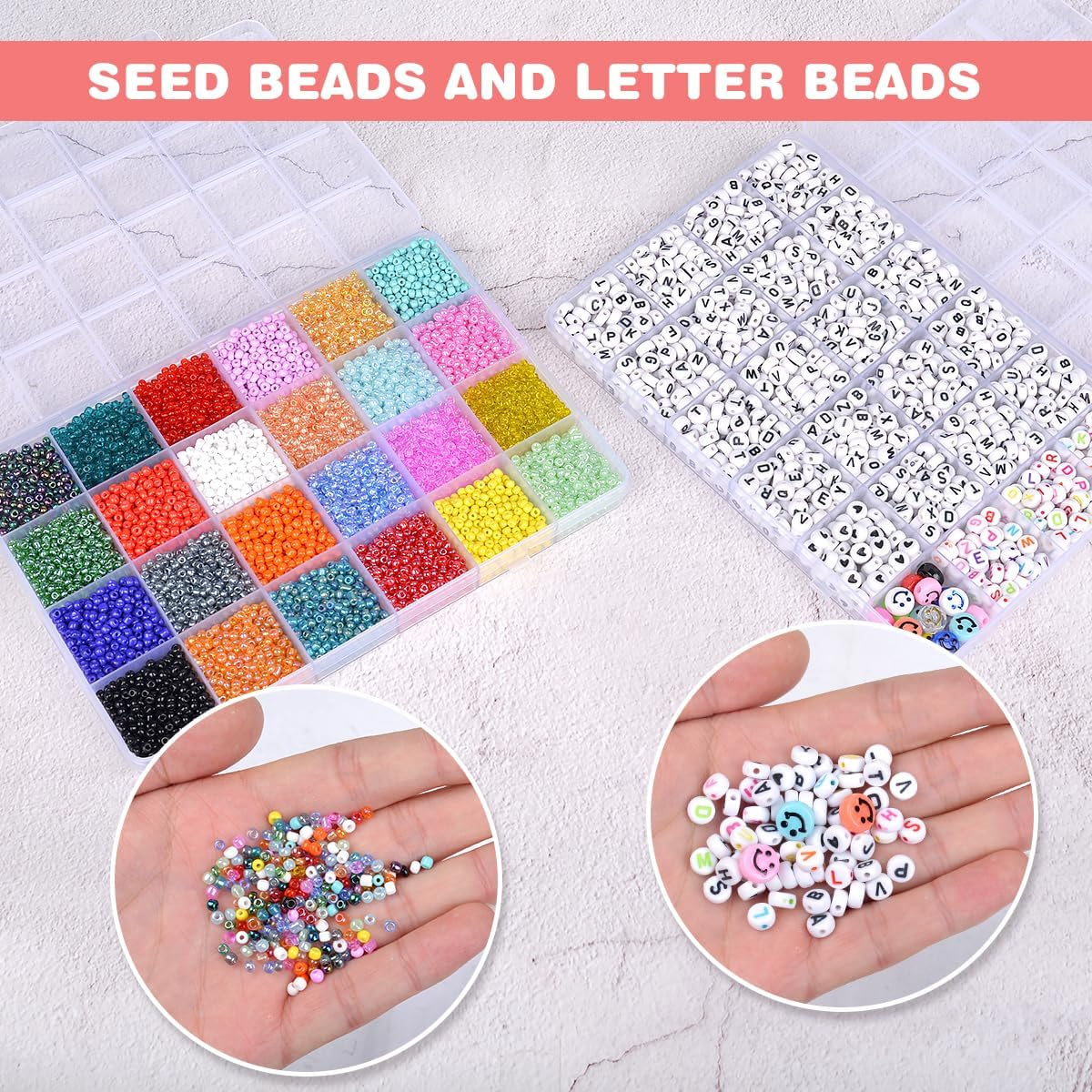 ANSHINE 13200PCS 3Mm Glass Seed Beads Kit,24 Colors with Letter Bead for Friendship Bracelet Jewelry Making image number 4