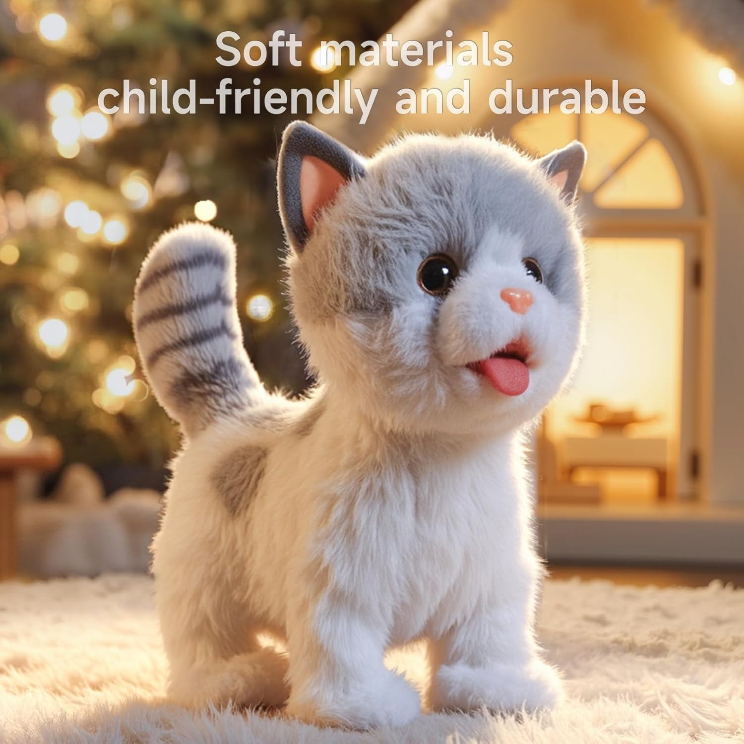 OR or TU Walking Toy Cat with Remote Control Leash, Plush Cat Electronic Interactive Toys for Kids, Shake Tail, Licking, Pretend Dress up Realistic Stuffed Animal Cat Age 3 4 5 6+ Years Old Best Gift image number 6