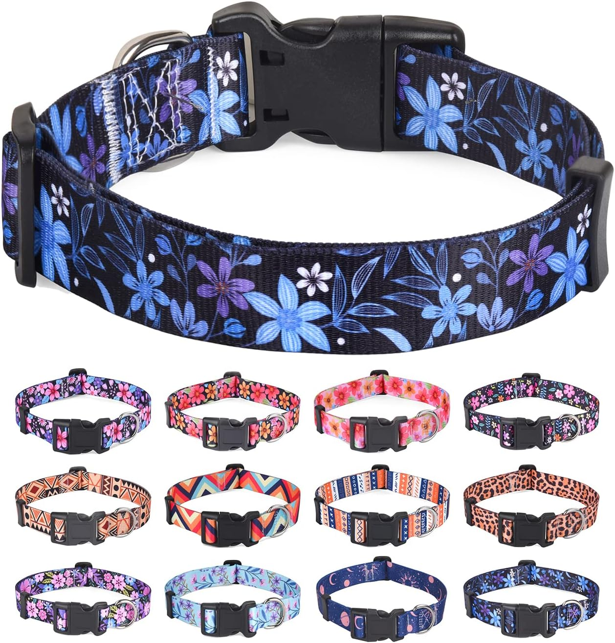 HQYDDMI Dog Collars with Floral Print, Soft Comfortable Adjustable Collars for Small Medium Large Dogs, Floral Pattern for Girl Boy Dogs(Pink Floral,L)