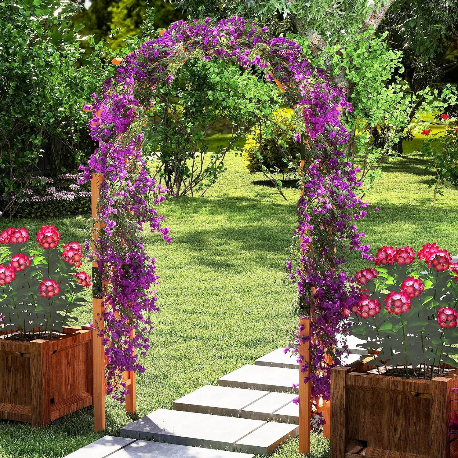 Costway 235 Cm Garden Arch Wooden Arbor, Outdoor Wood Trellis for Climbing Plants, Wedding Arch for Ceremonies Parties, Solid Wood Backdrop Stand, Backyard Pergola, Greenhouse Patio Lawn Decoration