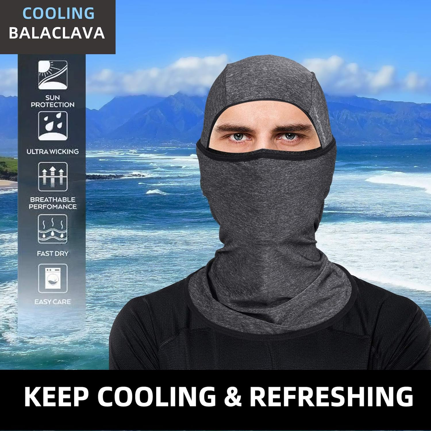 ROCKBROS Balaclava Full Face Mask for Men Women UV Protection Cooling Ice Silk Breathable Helmet Liner image number 2